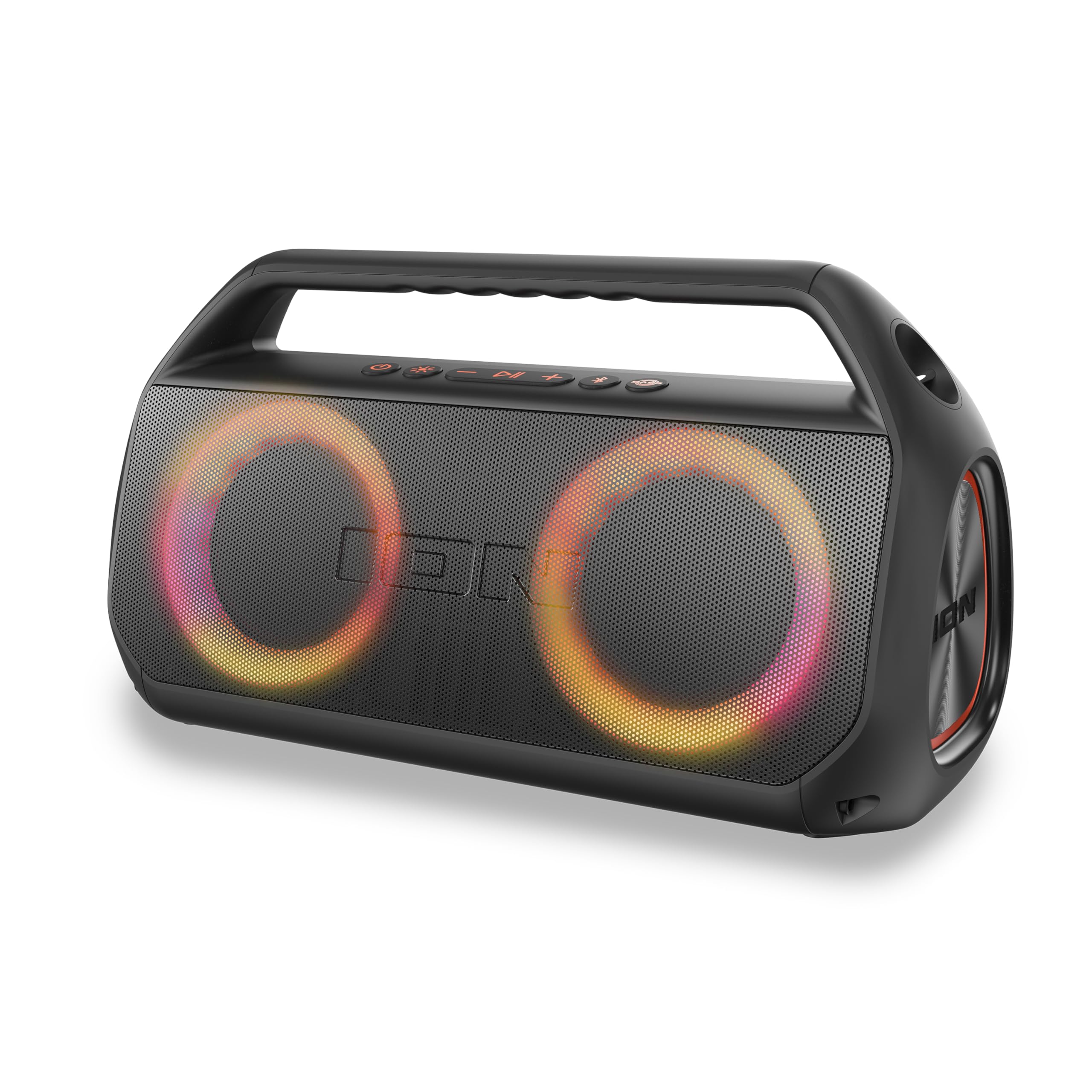 ION Uber Boom Ultra, High-Power Portable Bluetooth Stereo Speaker System with Lights, Rechargeable Battery, App Control, USB Playback, Water-Resistant and Sandproof, 80W