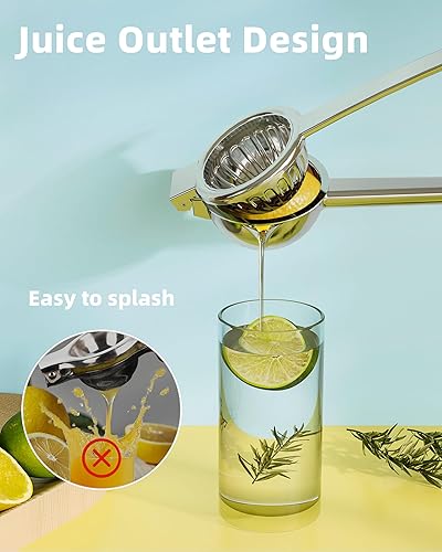 Miniatura 4 de Exprimidor de limón de acero inoxidable, cuenco exprimidor de metal sólido resistente, exprimidor manual grande de cítricos y exprimidor de lima,