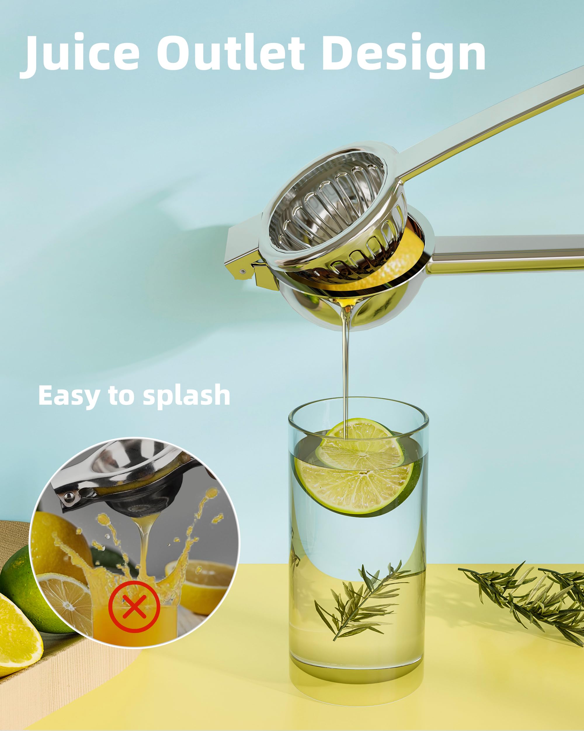 Zitronenpresse aus Edelstahl, robuste Pressschüssel, aus massivem Metall, große manuelle Zitruspresse und Limettenpresse, 2-in-1-Handentsafter, zur Aufbewahrung von Saft, kein Spritzen (Silber)
