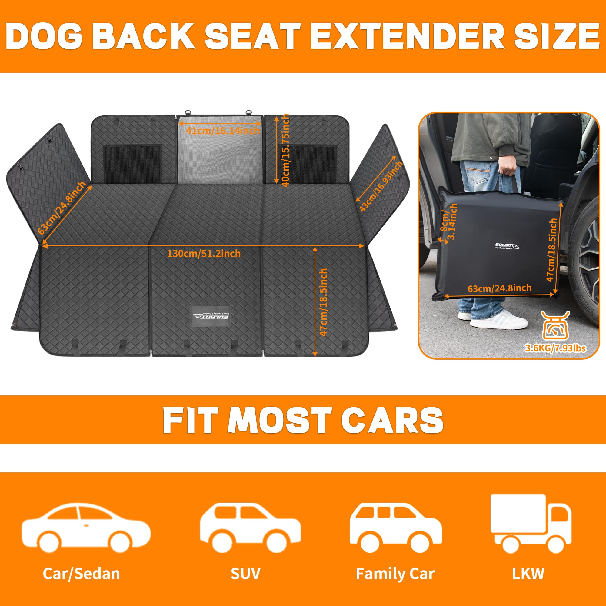 EULANT Protector de Asiento de Coche Grande para Perros con Fondo Duro, Impermeable Funda Extensor de Asiento Trasero para Grande Perro,Resistente Arañazos & Amplio y Antideslizante, Soporta 200KG