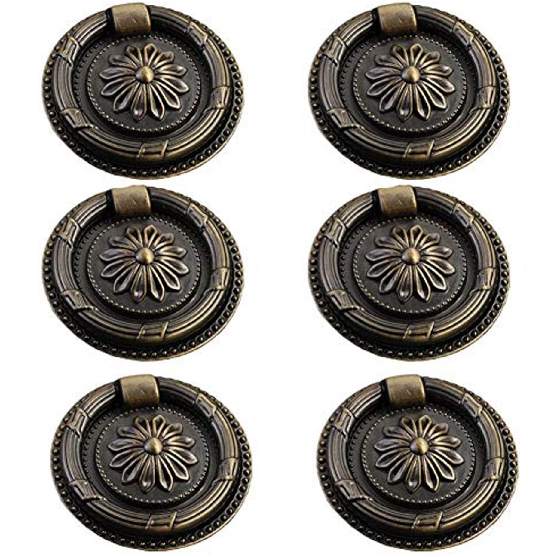 Syglawnd Vintage Drawer Pulls, 6Pcs Antique Drawer Pulls, 2 Inch Diameter Vintage, Oil-Rubbed Bronze Ring Handle Knob for Cabinet, Dresser, Cupboards, Antique Brass Cabinet