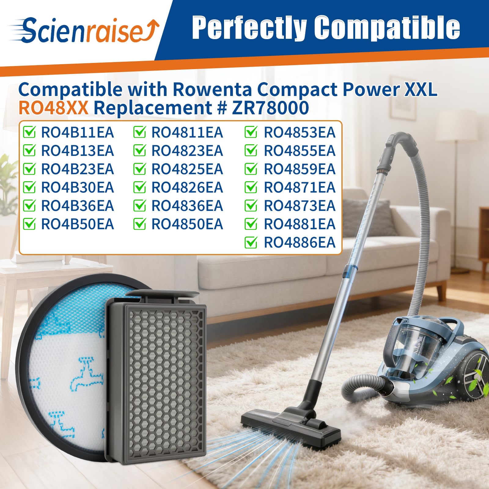 Confezione da 3 filtri ZR78000 per Rowenta Compact Power XXL Model RO48xx RO4825EA RO4855EA RO4871EA RO4881EA RO4B63EA