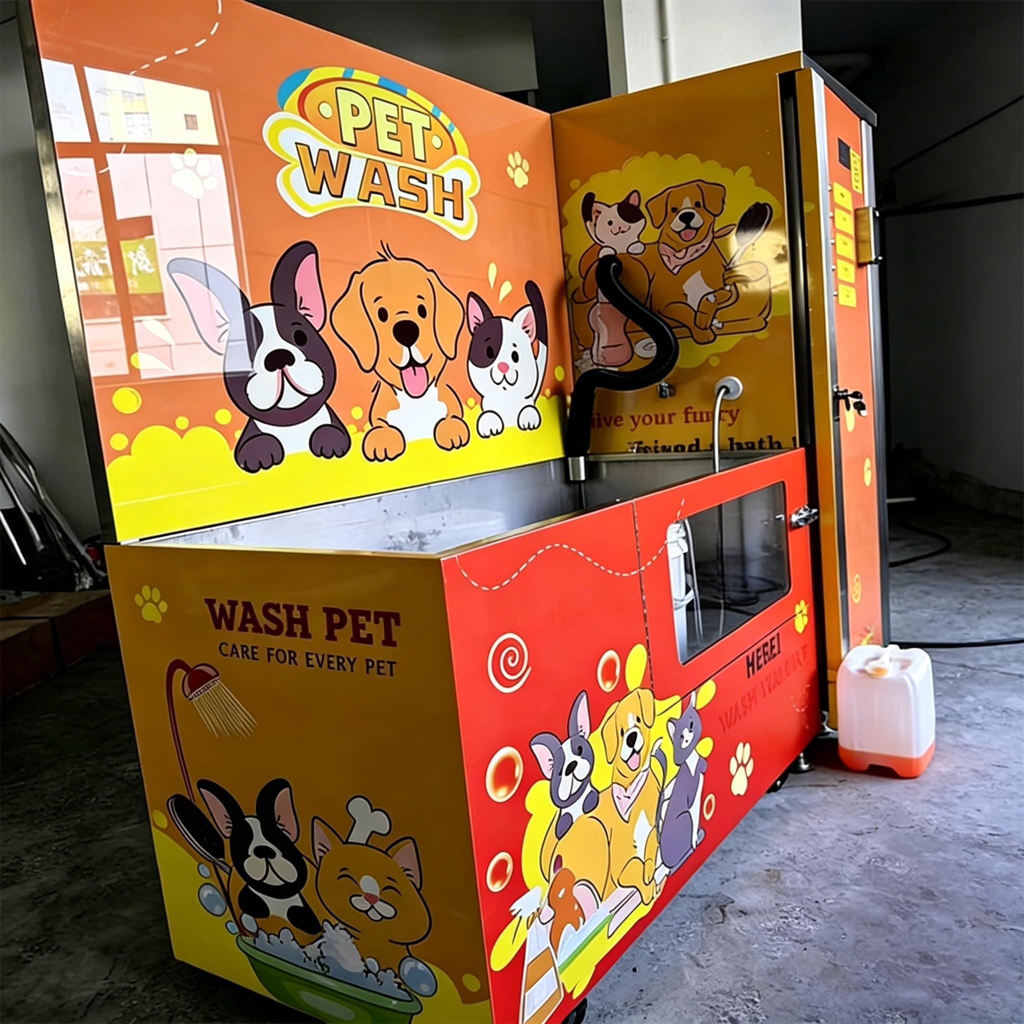 Stazione automatica di lavaggio del cane Sistema di lavaggio degli animali domestici self-service commerciale con essiccatore integrato, attrezzatura per la toelettatura in acciaio inossidabile per