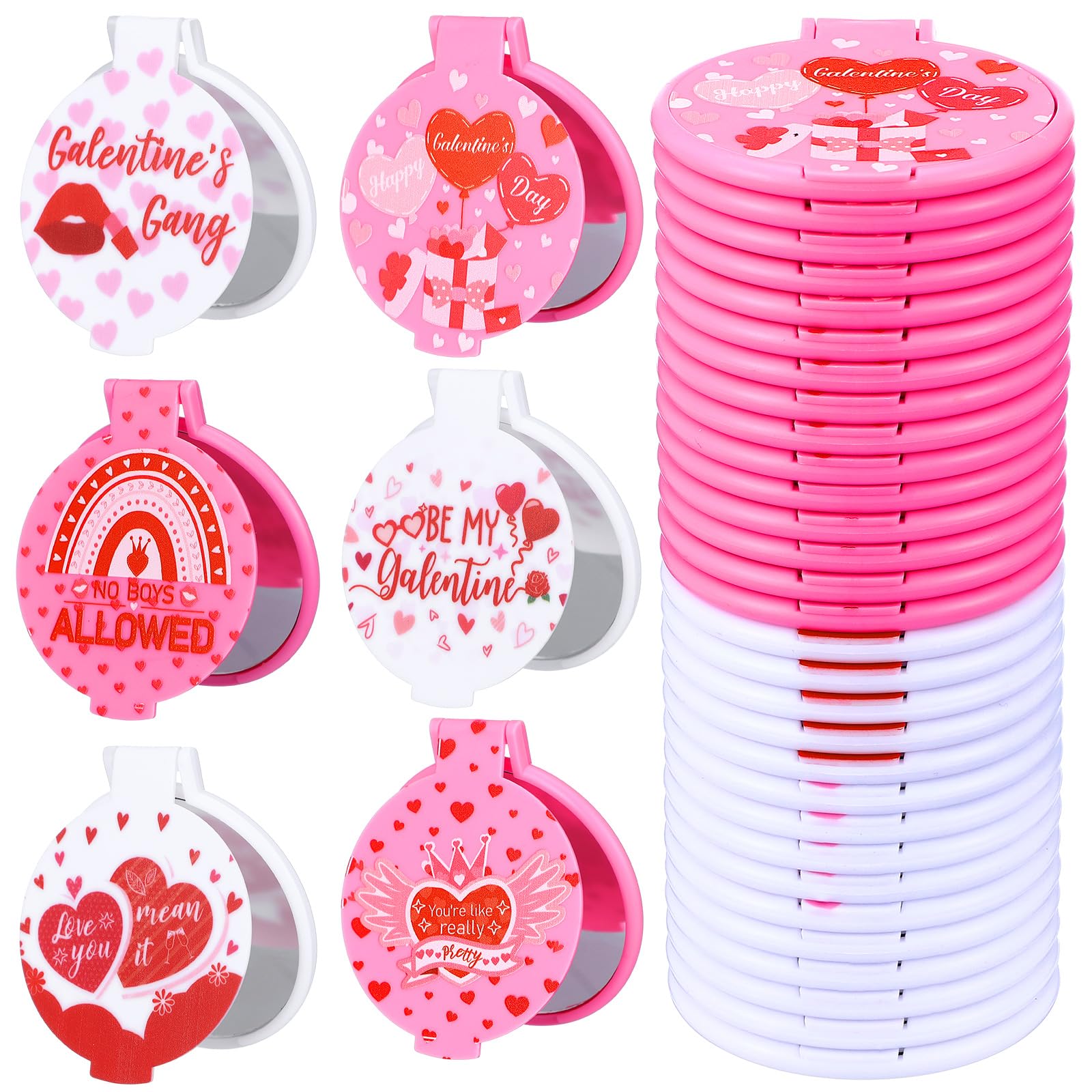 Namalu 36 espejos compactos rosados para el Día de Galentine, regalos a granel para mujeres, espejo de maquillaje portátil de bolsillo redondo, regalo para bolso, recuerdos de fiesta