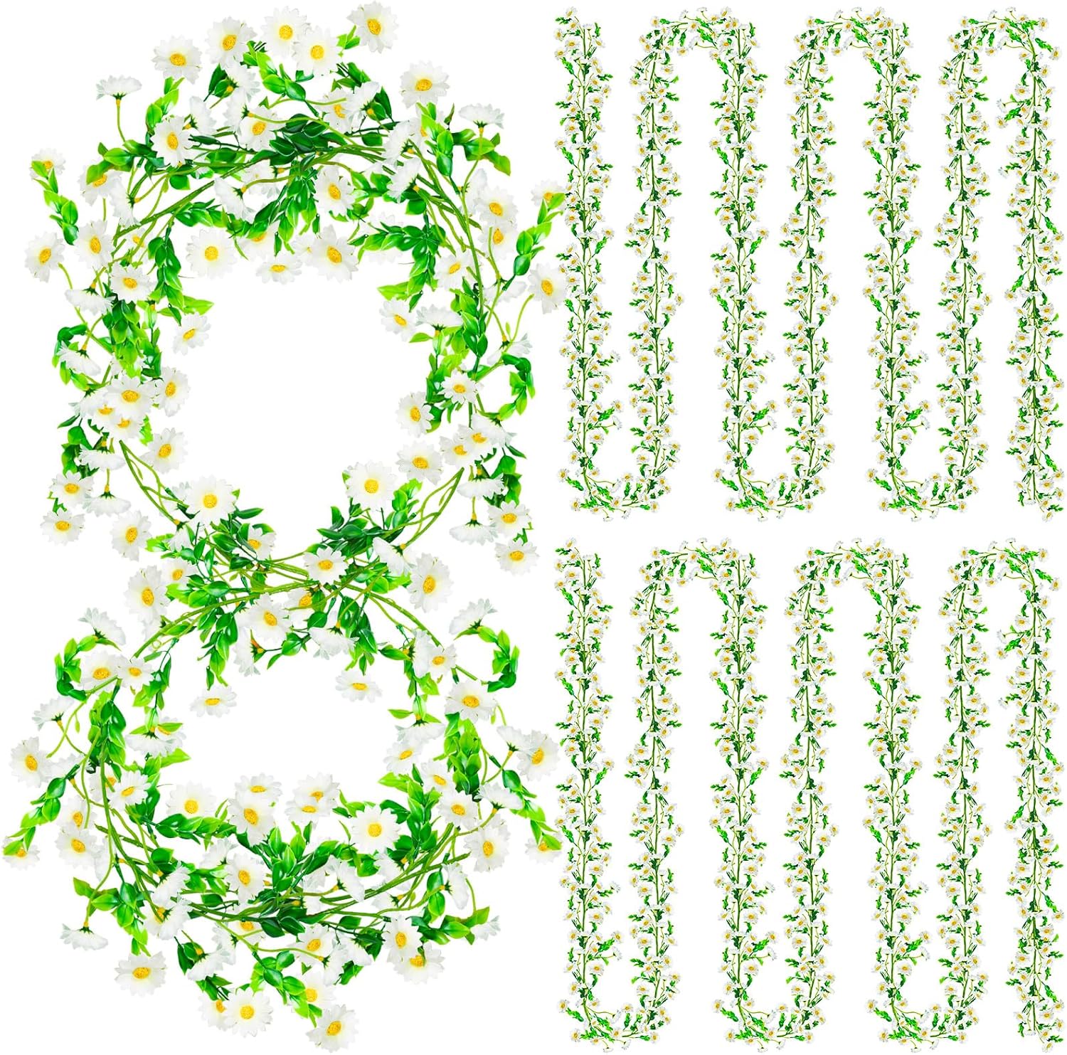 4 Pack Artificial Daisy Flowers Vine, 27.2 Ft Silky Artificial Garland with White Daisy and Vine Floral Garlands Decoration for Room Wall, Flower Themed Party, Wedding Supplies