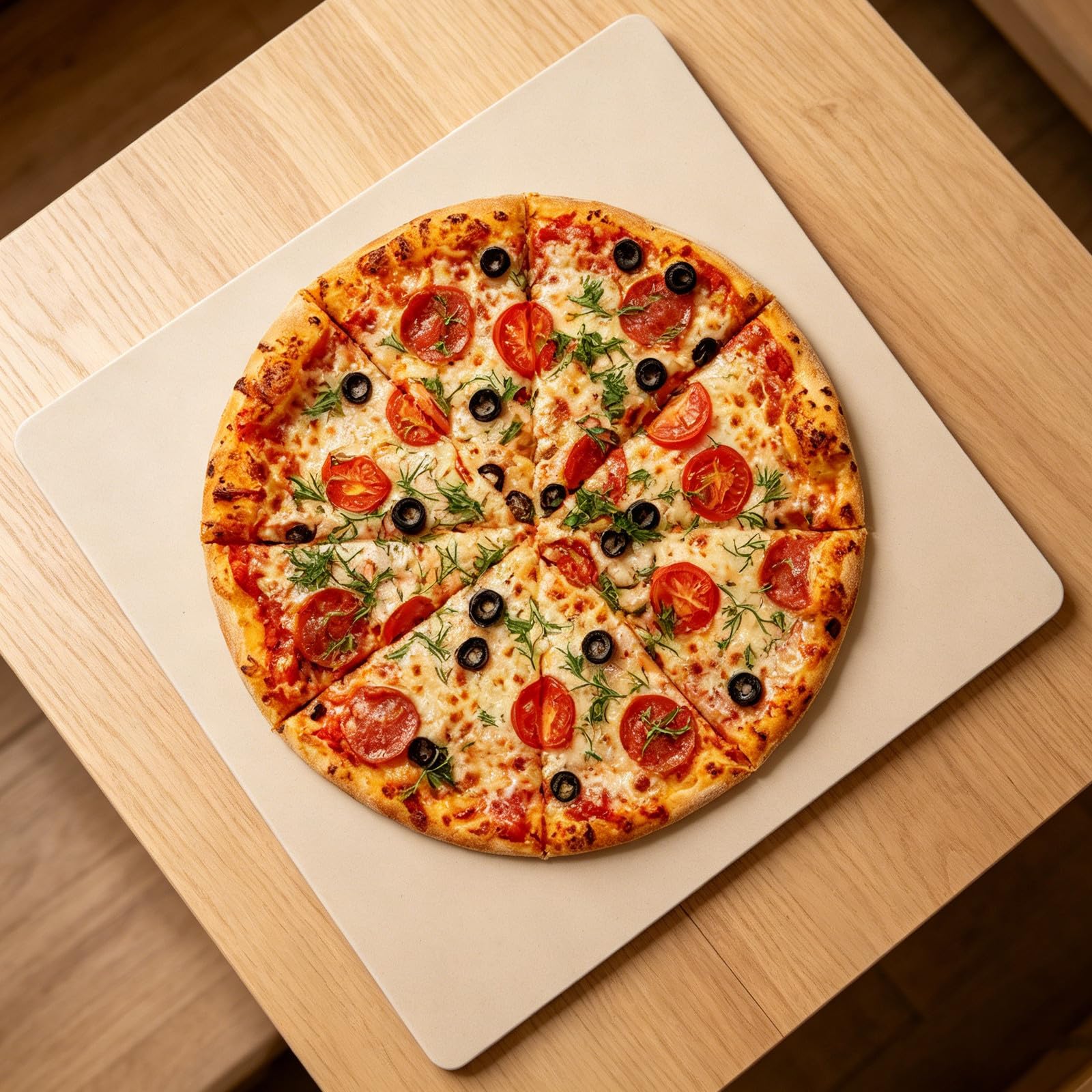Pietra per Pizza Quadrata in Cordierite, Beige, per Forno e Barbecue | Superficie Resistente ai Graffi E’usura, Distribuzione Uniforme del Calore, Facile da Pulire