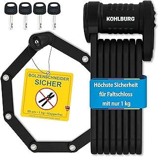 Kohlburg Security Folding Lock - Bicycle Lock 89 cm Long - Very Secure Folding Lock Made of Hardened Special Steel for E-Bike and Bicycle