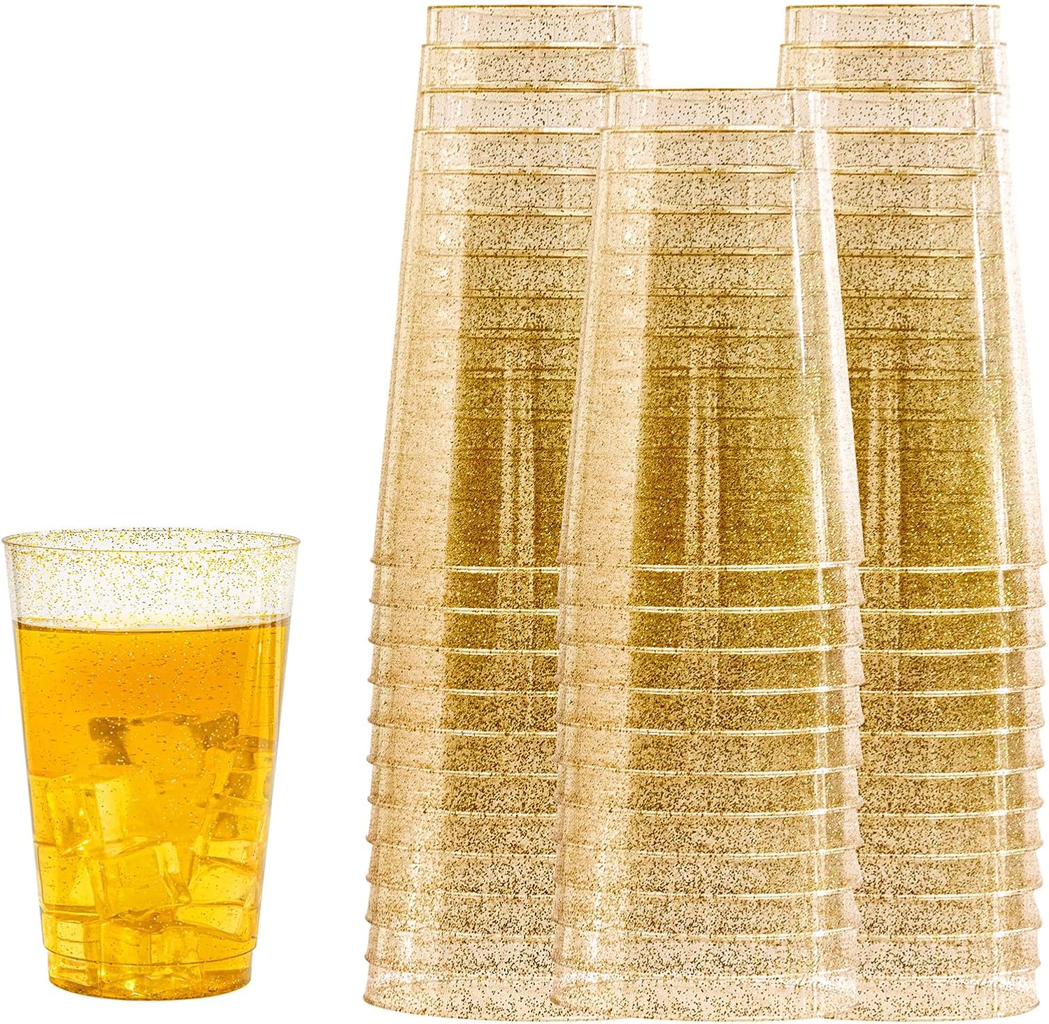I00000 100 Pack 14 oz Gold Plastic Cups, Gold Disposable Cups Tumblers, Disposable Plastic Wine Glasses Cocktail Glasses Perfect for Party & Wedding