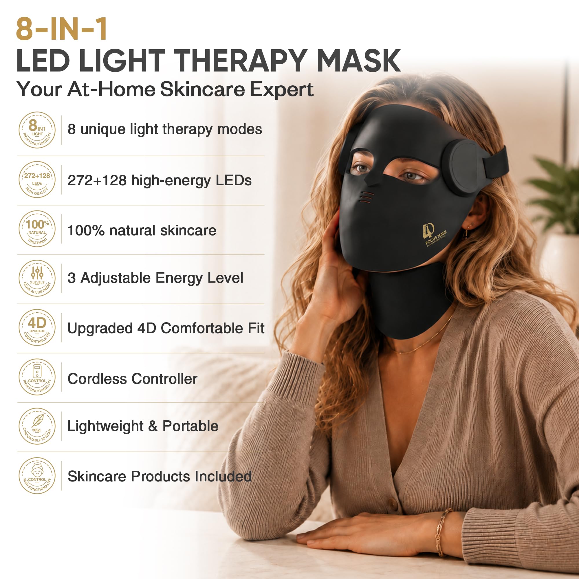 4D Contour-Fit LED Light Therapy Mask for Face & Neck, Red Light Therapy Mask with 7 Colors & NIR Light view 2