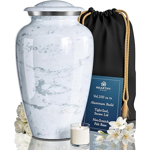 Large Handcrafted Urn for Ashes Adult Male and Female - Cremation Urns for Human Ashes Adult Man and Woman - Decorative Funeral Urns - Memorial Urn with White Marble Finish - Large (10.5" H x 6.25" W)