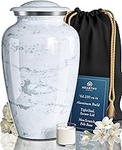 Large Handcrafted Urn for Ashes Adult Male and Female - Cremation Urns for Human Ashes Adult Man and Woman - Decorative Funeral Urns - Memorial Urn with White Marble Finish - Large (10.5" H x 6.25" W)