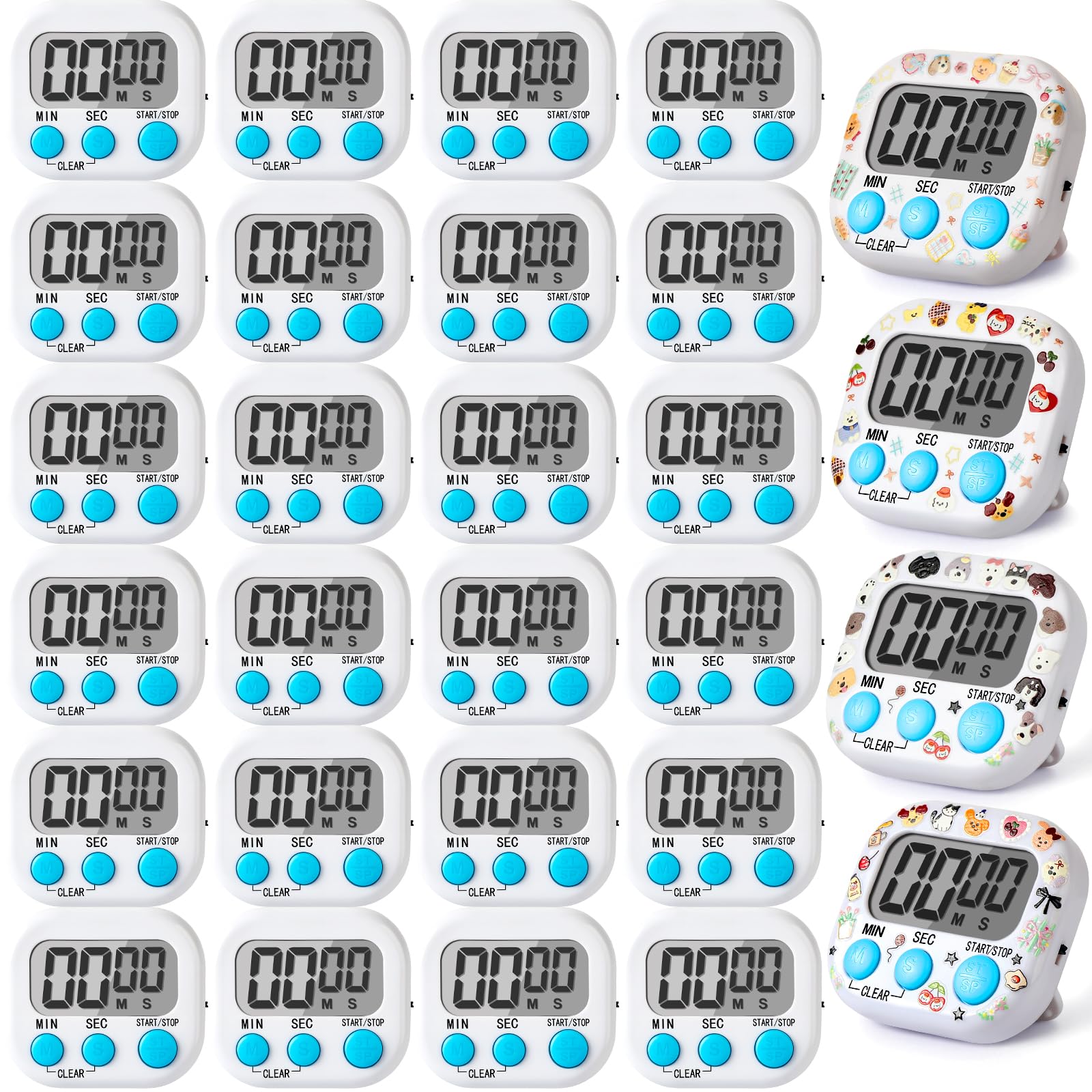 24 timer elettronico multifunzione da cucina, piccolo timer digitale da cucina con adesivi retro magnetico per cucina, aula studio, palestra, con modalità conto alla rovescia/su, bianco