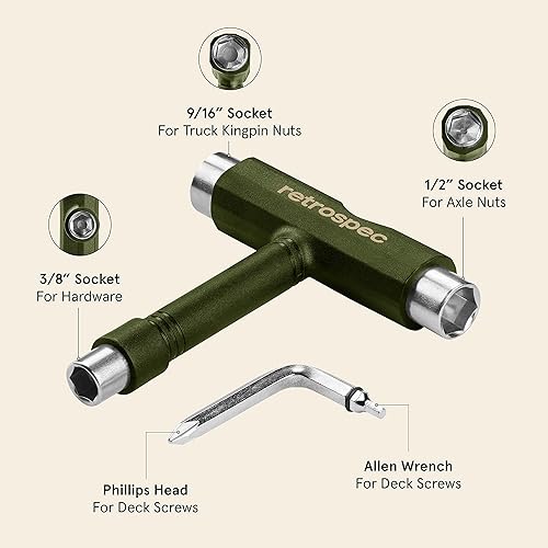 Miniatura 3 de Retrospec Upkeep - Herramienta de patinaje portátil multifunción todo en uno con llave Allen 2 en 1 y destornillador Phillips para ajustar y apretar