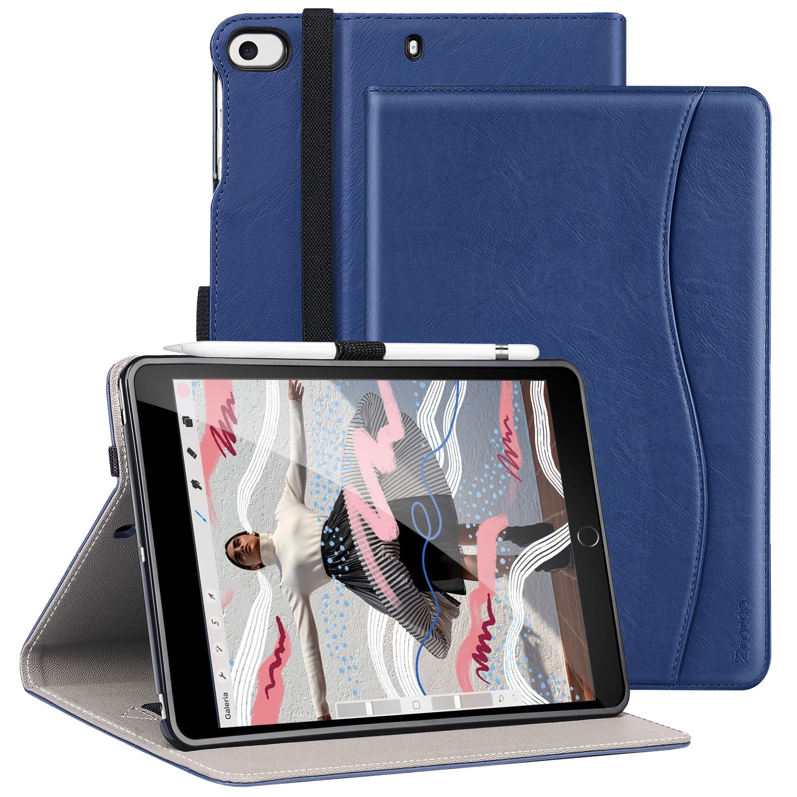 for iPad Mini 5 2019/Mini 4 3 2 1 Case 7.9 Inch, Premium PU Leather Folio Stand Cover with Auto Wake/Sleep, Front Card Pocket for iPad Mini 5th/4th/3rd/2nd/1st Generation, Navy Blue