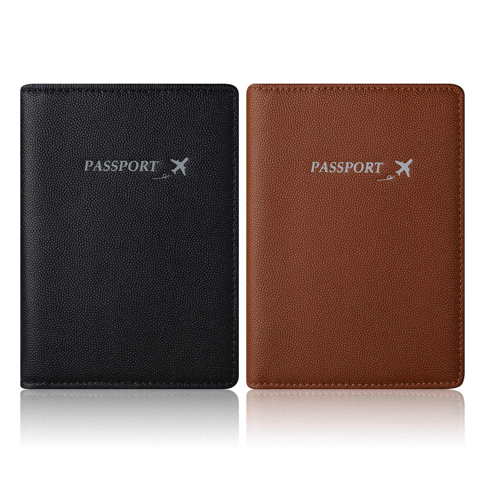 Passport Holder for 2, Passport Cover Wallet Case for Women Men, Ultra Slim Genuine Leather Passport Holder with RFID Blocking and Vaccine Card Slot-Fathers Day dad Gifts (Black-Brown)