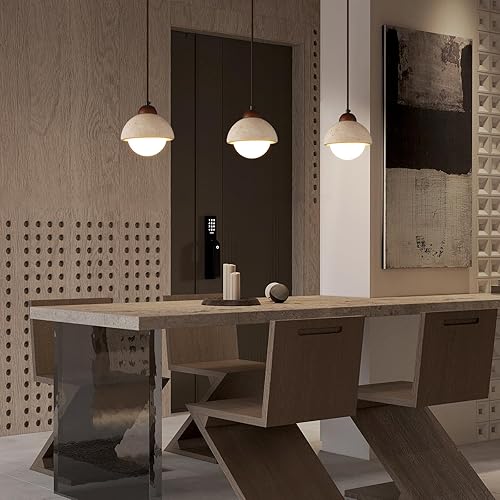 Miniatura 6 de Wabi Sabi - Lámpara colgante de piedra natural nórdica para isla de cocina, lámpara de suspensión de madera para comedor, mesita de noche, entrada,