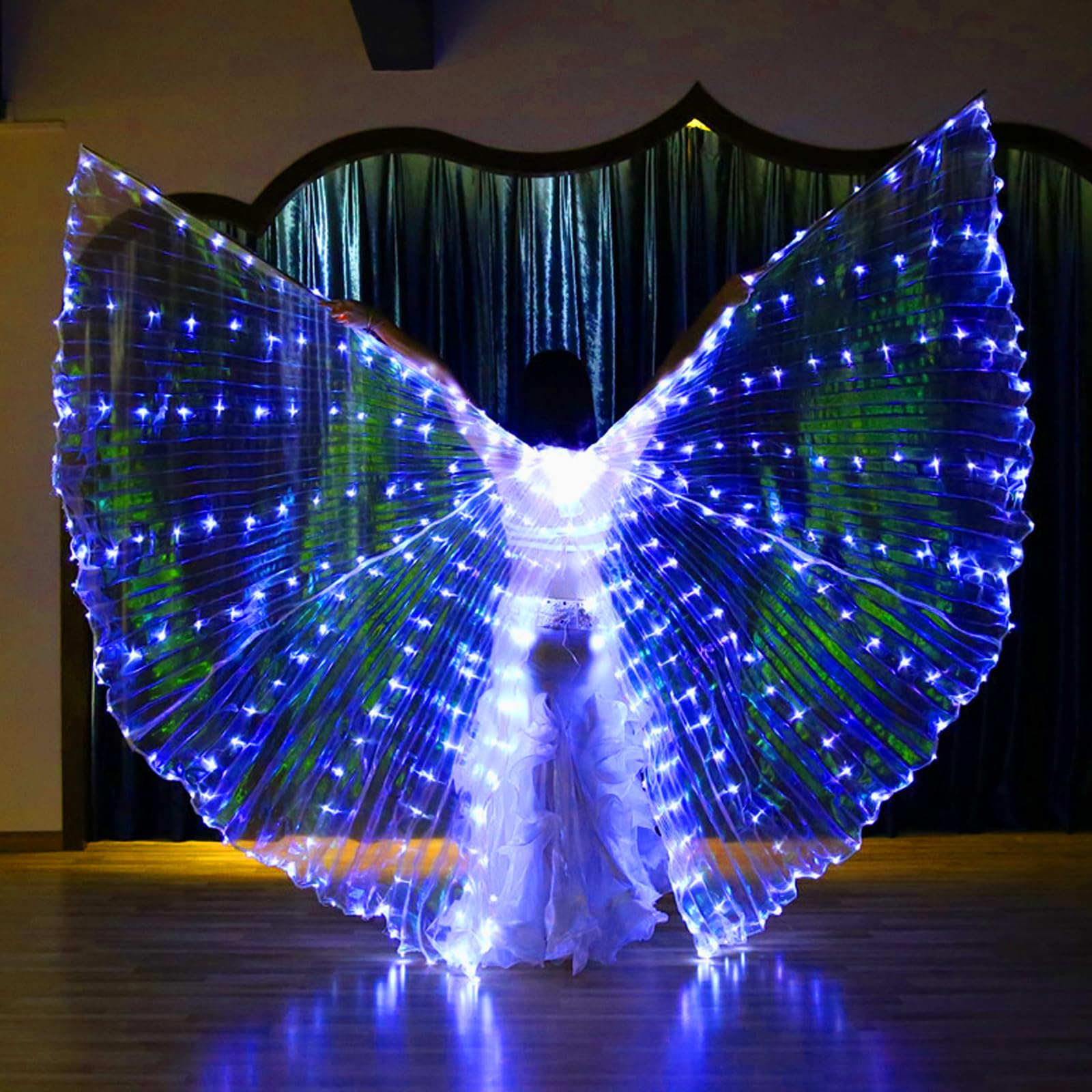 HOTBEST LED Isis Wings, Belly Dance Wings, Light Up Colorful LED Butterfly Wings, Glow Angel Dance Wings with Telescopic Stick, Adults Child Performance Clothing for Carnival Christmas (Kid-Blue)