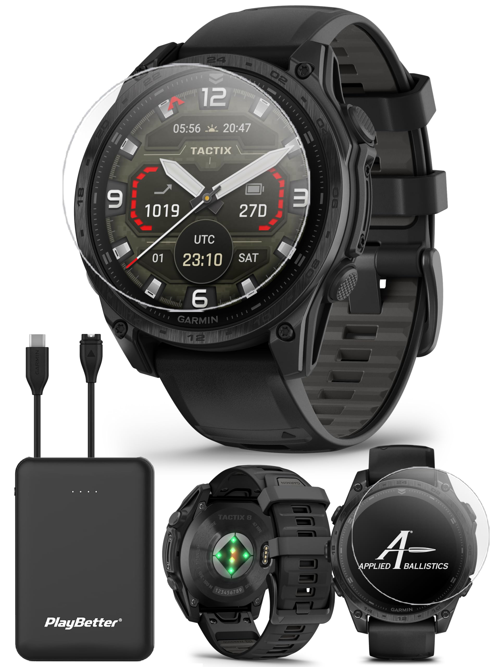 Garmin tactix 8 AMOLED 47mm Premium Tactical GPS Smartwatch Bundle - Includes Applied Ballistics Ultralight Solver Built-in LED