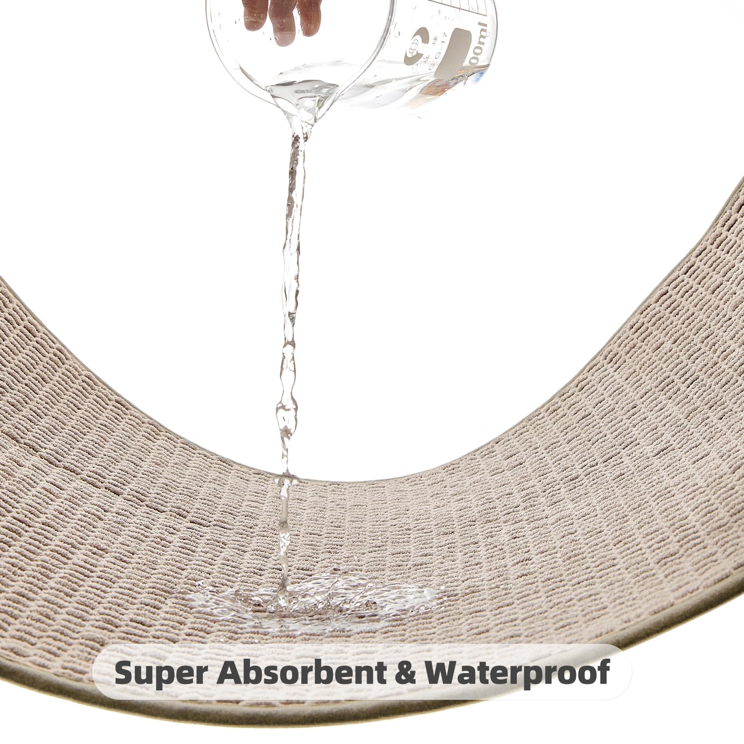 Badezimmerteppich, rutschfest, waschbar, super saugfähig, dünn, schnell trocknend, niedriger Flor, Beige, 61 x 119,4 cm