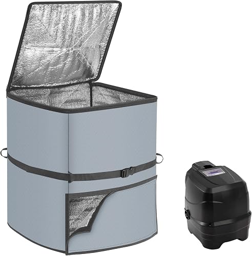 Hot Tub Pump Cover, Waterproof Insulated Heater Protection for Inflatable Spa Equipment, 600D Oxford Fabric Weather Shield Compatible with SaluSpa Coleman Bestway Outdoor Accessories,Grey,Square