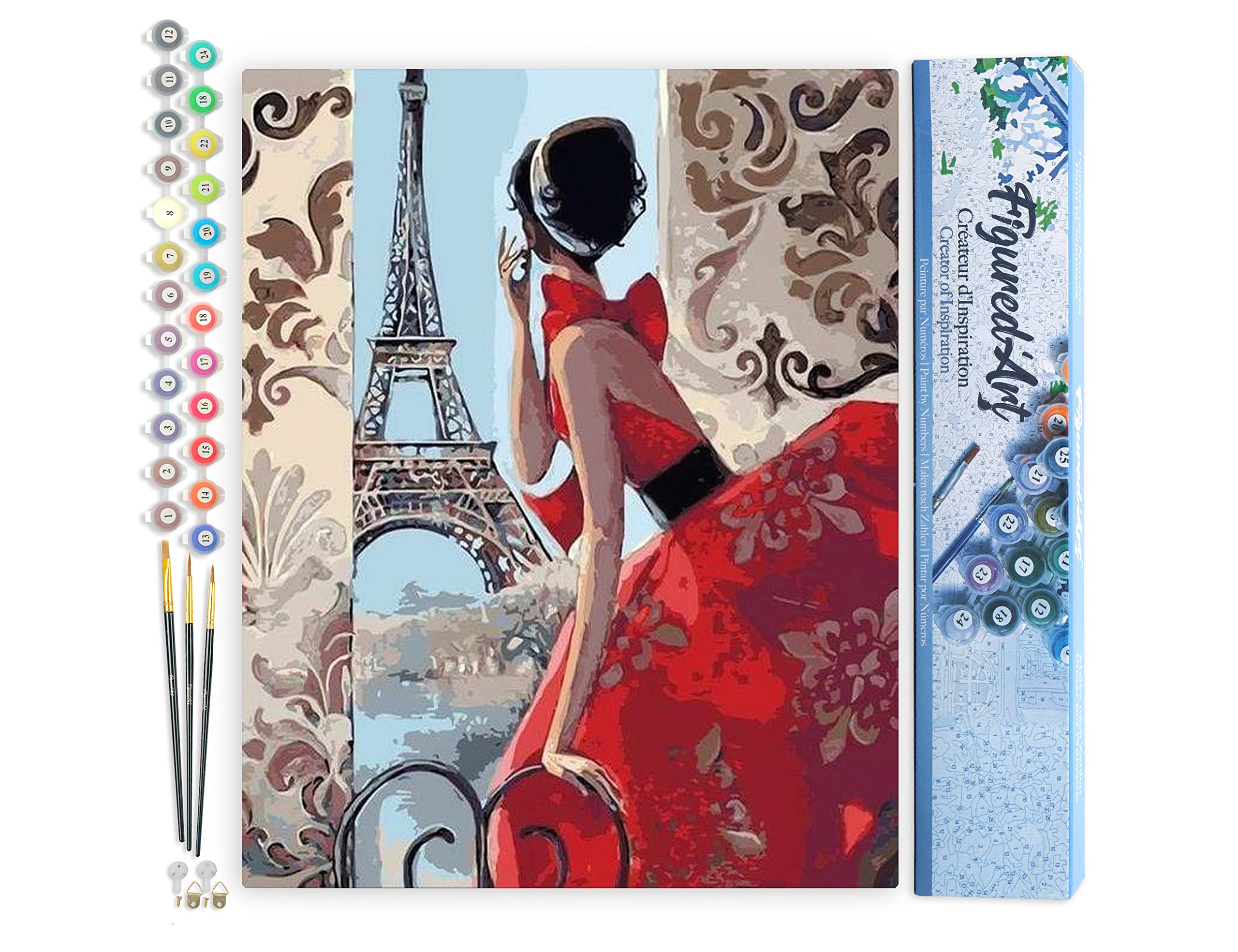 Figured'Art Paint by Numbers for Adults Beautiful Woman and Eiffel Tower 40x50cm - Craft Art Painting DIY Kit Rolled Canvas Without Frame โ image 1