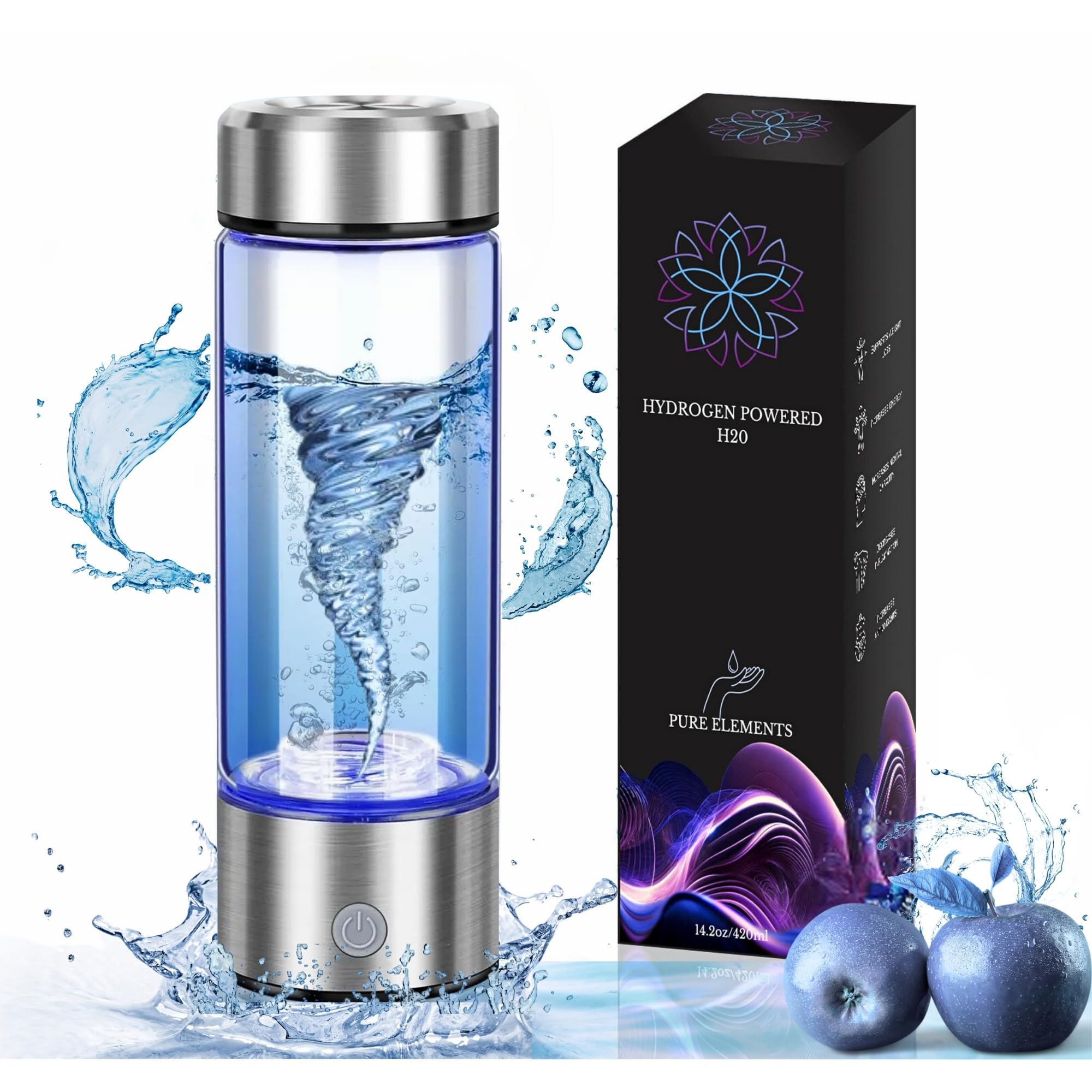Hydrogen Water Bottle, 2026 Upgraded Model, SPE PEM Technology 2000ppb in 3 Minutes, 420ml, Portable Water Ionizer Machine, Rechargeable Battery,