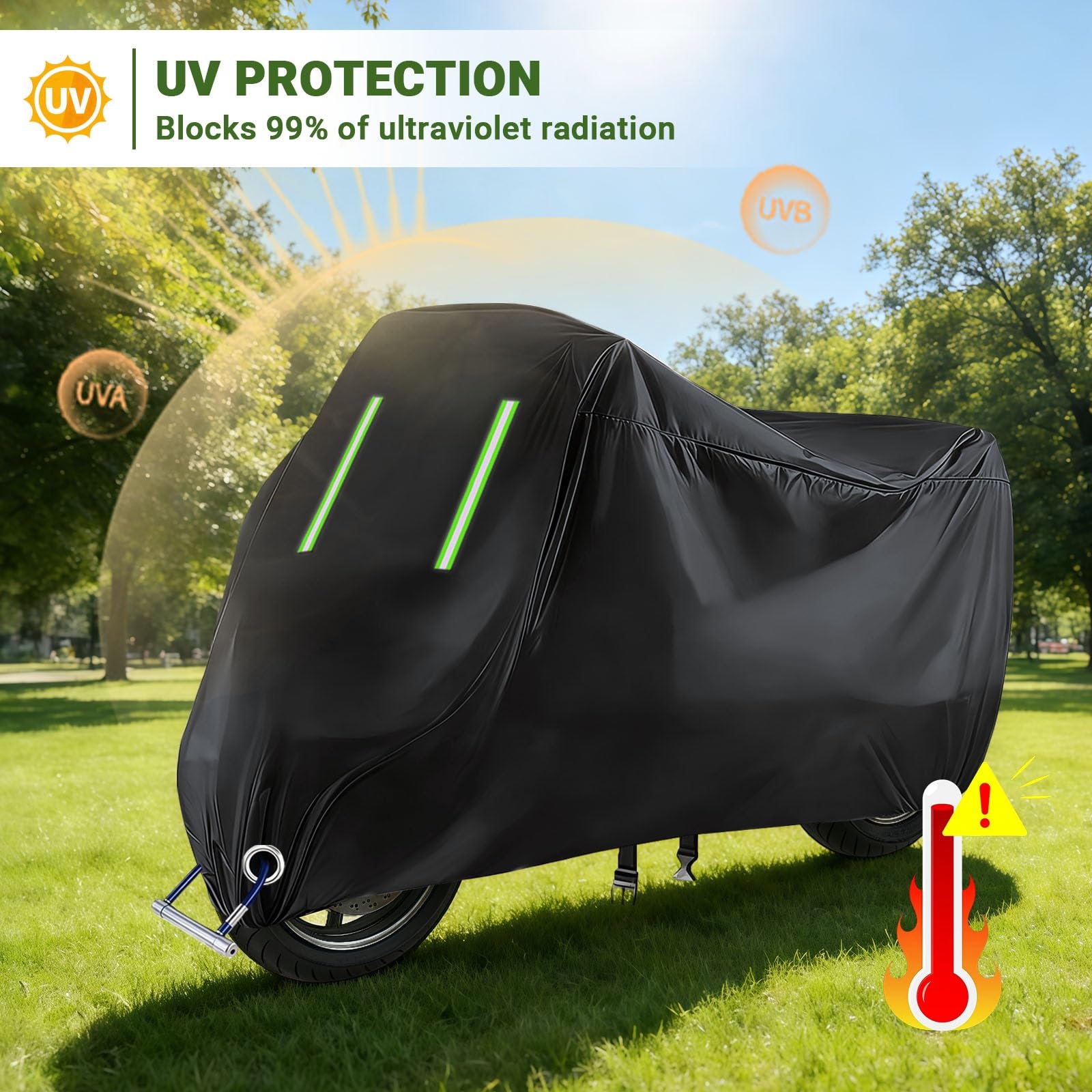 Funda Moto para Royal Enfield Classic 350 2022-2024|Funda Moto Todas Estaciones Lluvia Polvo para Almacenamiento Exterior | Accesorios con Tiras Reflectantes y Agujeros para Candado