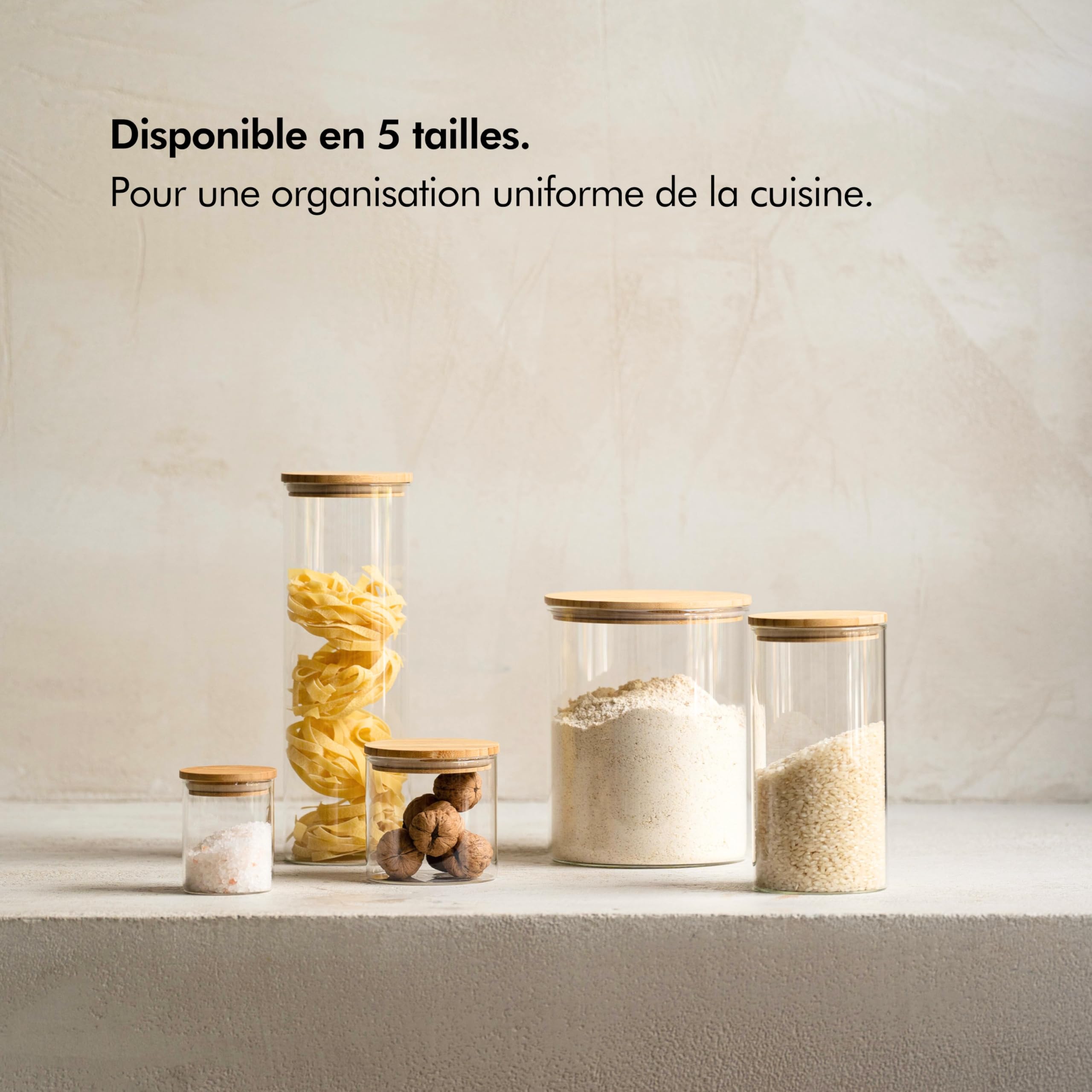 KIVY Lot de 4 bocaux de conservation en verre avec couvercle - 600 ml - Petites boîtes de conservation avec couvercle en bambou - Bocaux de conservation en verre avec couvercle