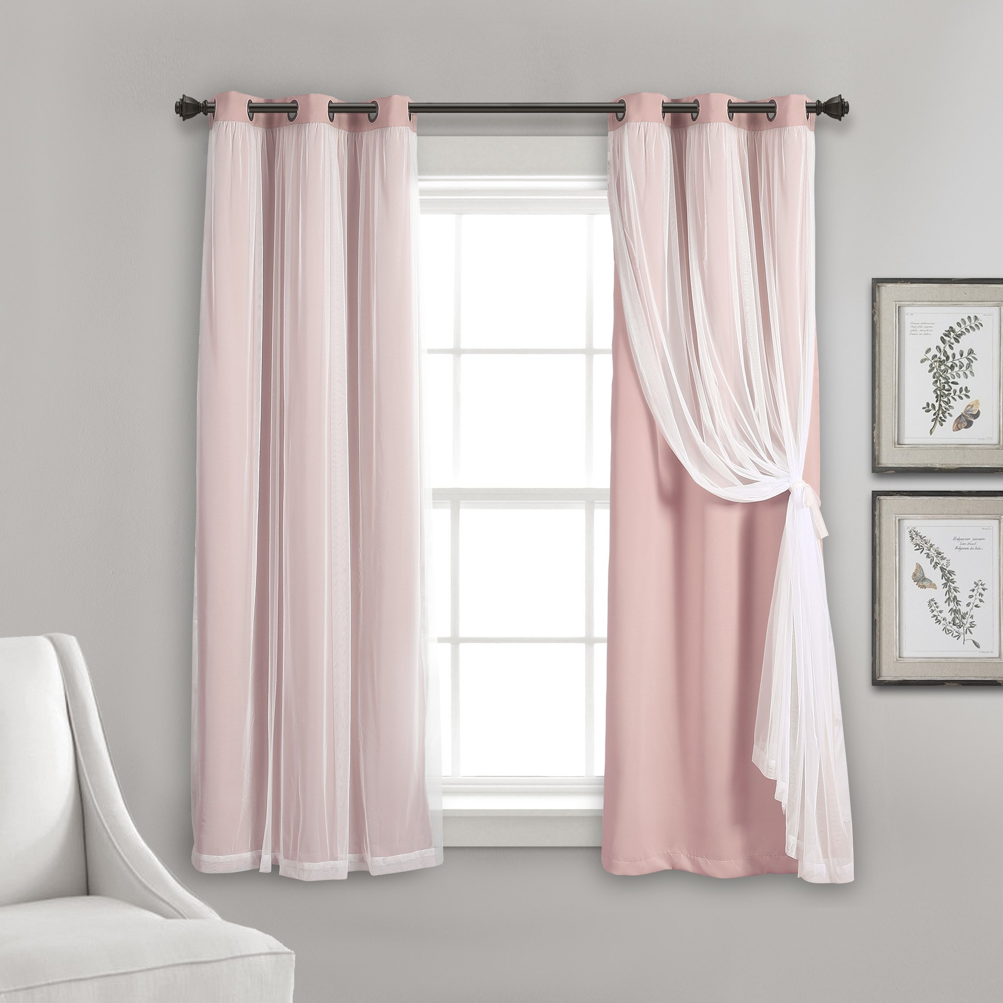 Lush Decor Pink Lush Décor Grommet Sheer Panels With Insulated Blackout Lining Set 38X63