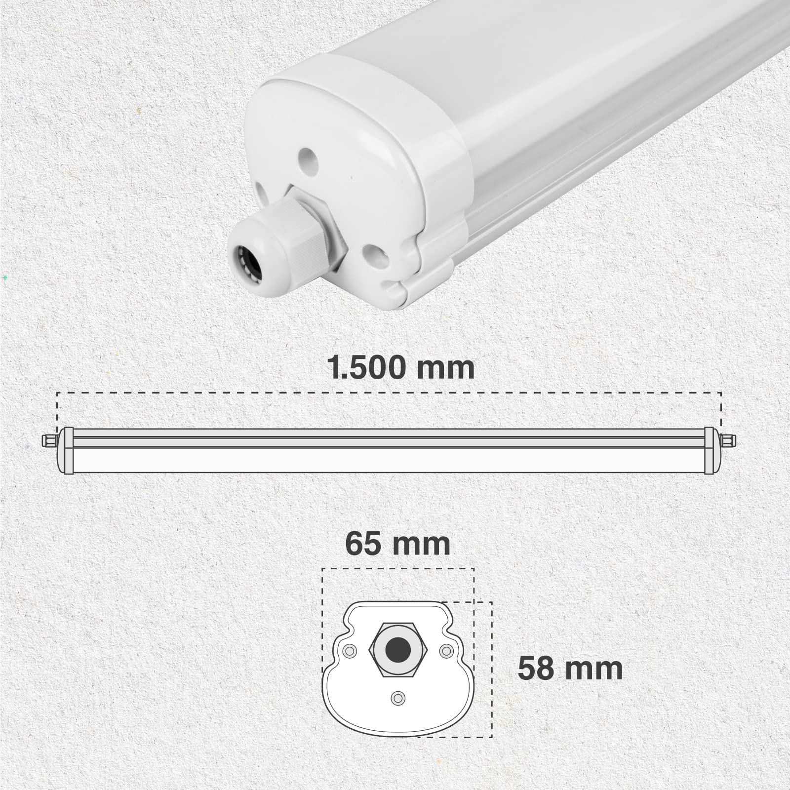 Eurocali 4x Plafoniere LED a Tubo 48W 150cm Impermeabili IP65 5760 lumen Luce Bianco Freddo 6500K - Fascio Luminoso 120°