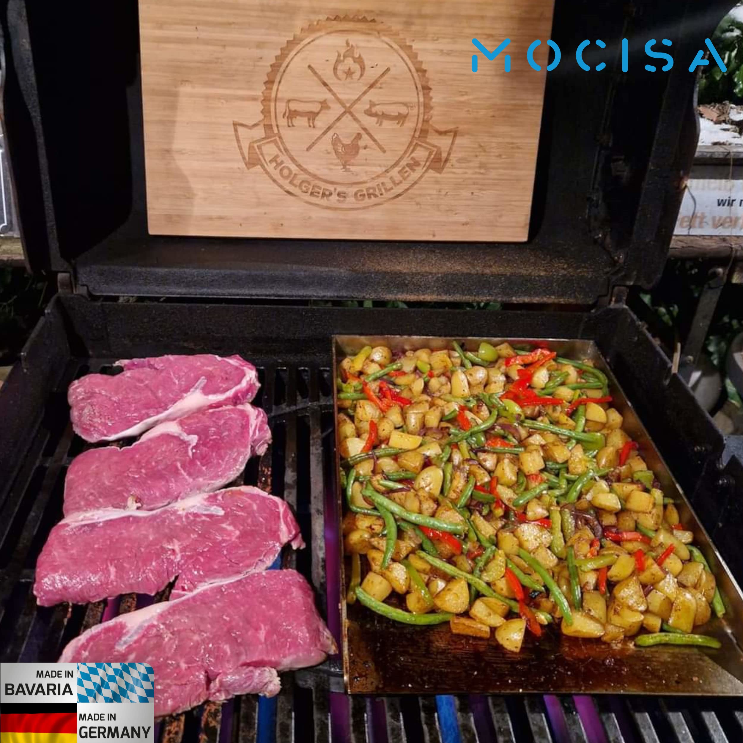 Grillplatte | Plancha | BBQ-Wanne | Grillkorb | Made in Germany | Edelstahl | Massiv | hochwertig verarbeitet | geschlossene Wanne (30cmx25cm) | wasserdicht verschweißt