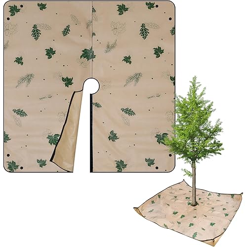 8×8FT Landscape Tarp for Trimming Bushes, Gardening Tarp Waterproof, Heavy Duty Plant Tarpaulin with 12 inch Hole & 4 Corner Buckles, Shrub Trimming Catcher