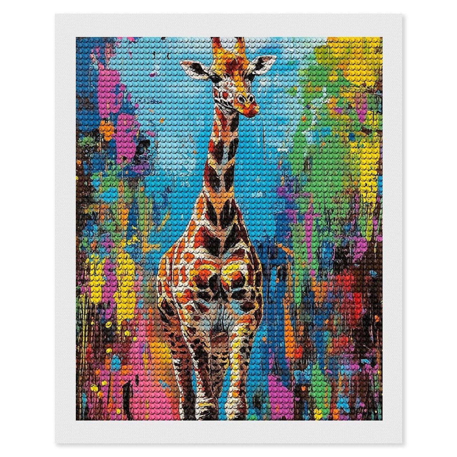Junmoney Giraffe Print Colorful Diamond Painting Set 16"x20", Neat Printed Canvas, with Tool Kit, Bedroom Decor, Gift Idea, Complete Accessories
