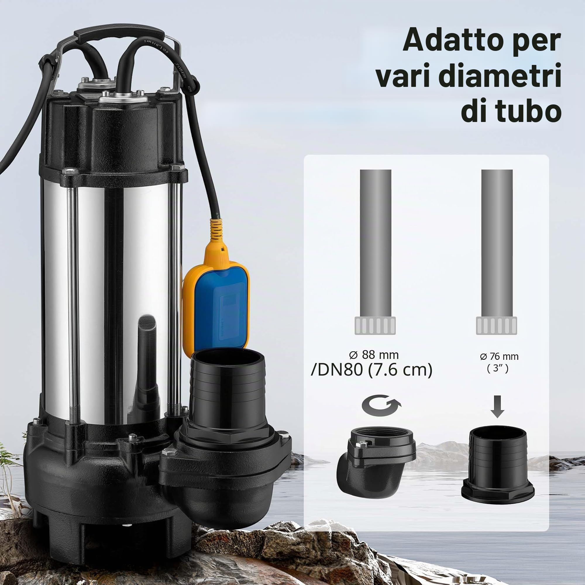 Wiltec Pompa sommersa acque nere con trituratore e galleggiante 31.200 l/h 2200 W, prevalenza 10m