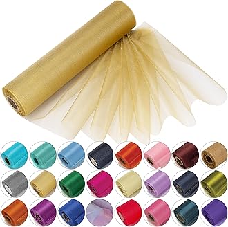 Trimming Shop 25M X 29Cm Snow Sheer Organza Rolls Gold with Glitter Fabric - Perfect As Christmas, Wedding Or Party Decorations