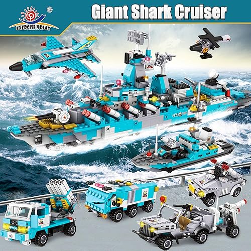 Miniatura 6 de EP Battleship - Juego de construcción de juguete de juguete, construcción de 1293 piezas, 6 en 1, juguete de construcción de barco oceánico para