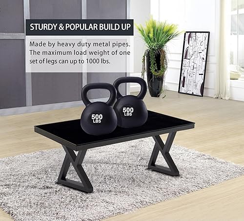 Miniatura 4 de Taelakeni - Juego de 2 patas de banco y mesa de café de metal de 16 pulgadas, color negro