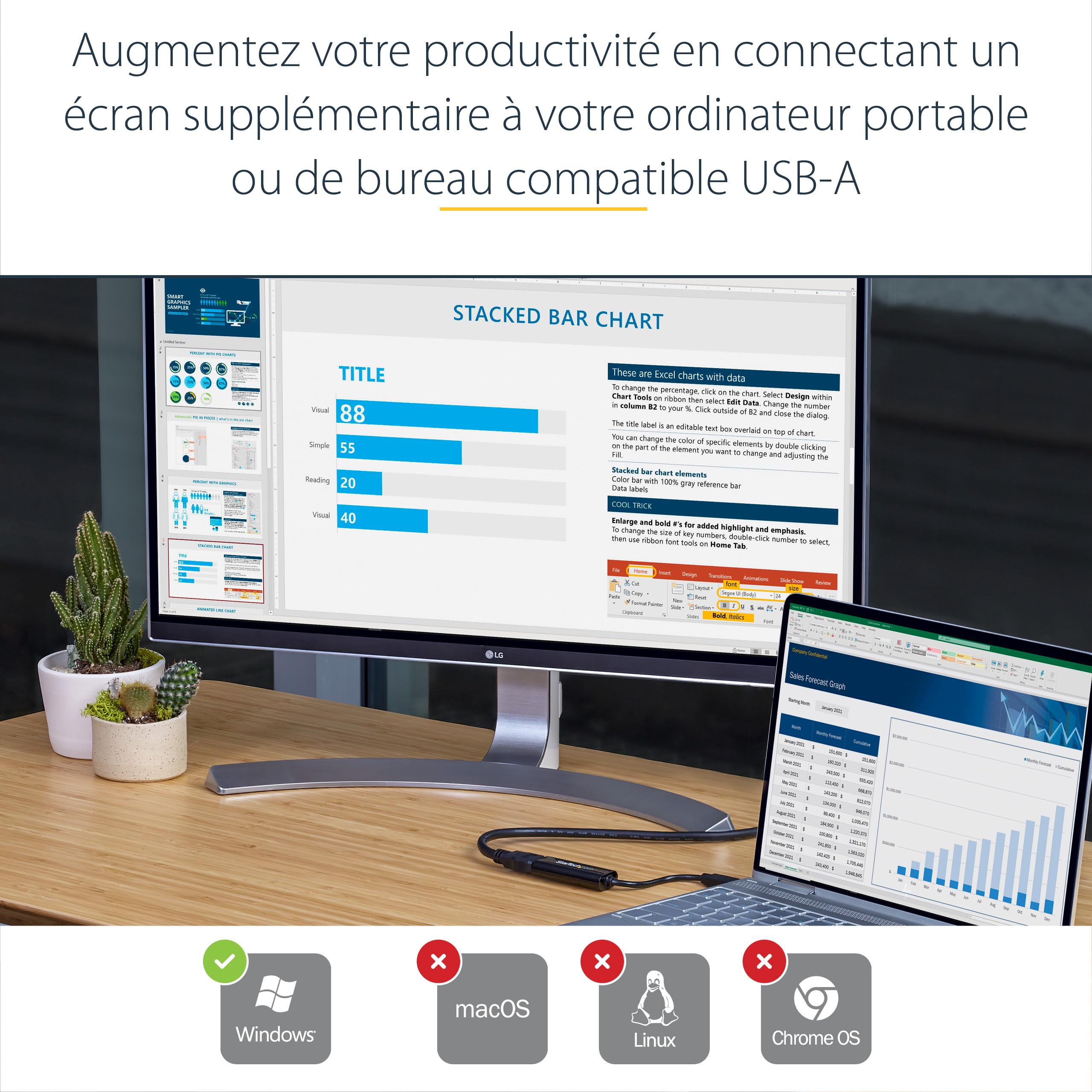 StarTech.com Adaptateur USB 3.0 vers HDMI - 1080p - Convertisseur d'Écran Slim/Compact USB Type-A vers HDMI pour Moniteur - Carte Vidéo et Graphique Externe - Noir - Windows Uniquement (USB32HDES)
