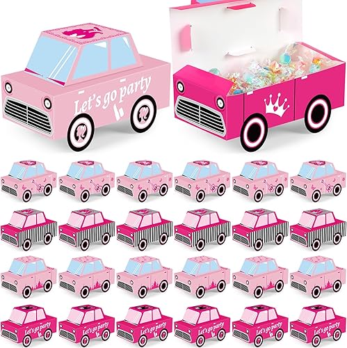 QOUBAI 18 piezas de decoración rosa para fiesta de cumpleaños, suministros de mesa de despedida de soltera, cajas de comida para automóvil, bandeja