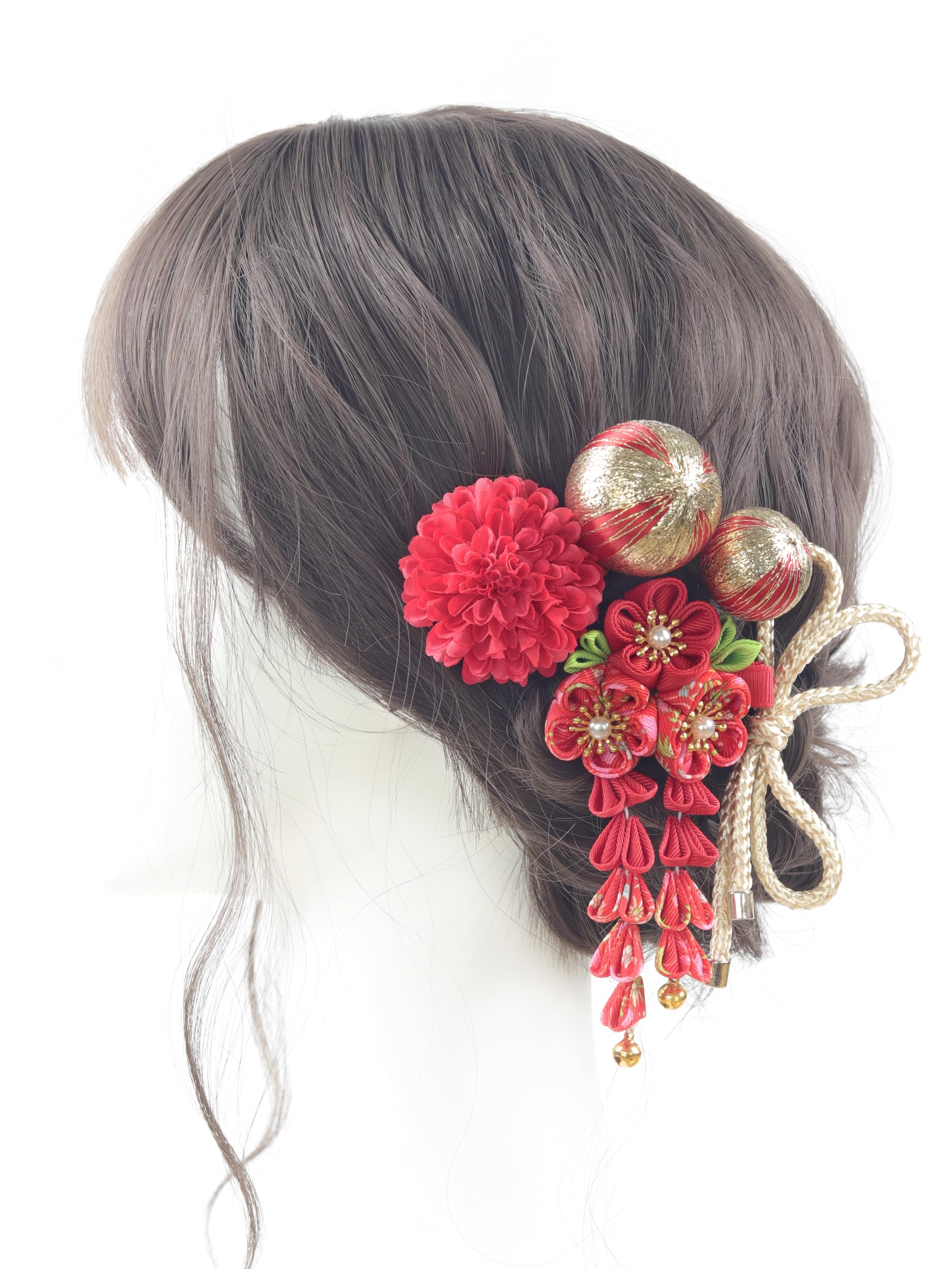 つまみ細工髪飾り 花飾り 紐ロープアレンジ水引 卒業式 成人式