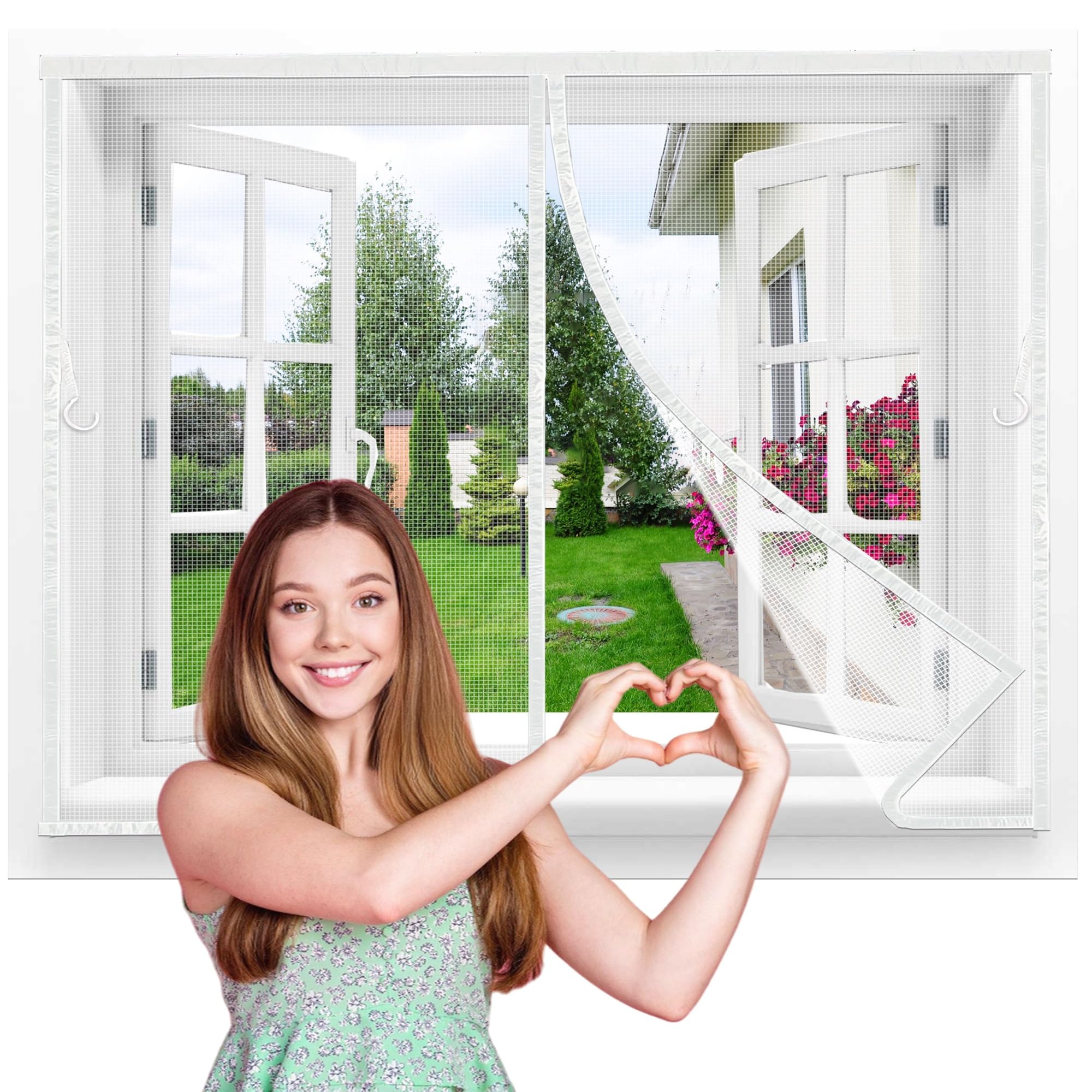 Moustiquaire fenêtre air frais rideau aimanté blanc 230x150 cm