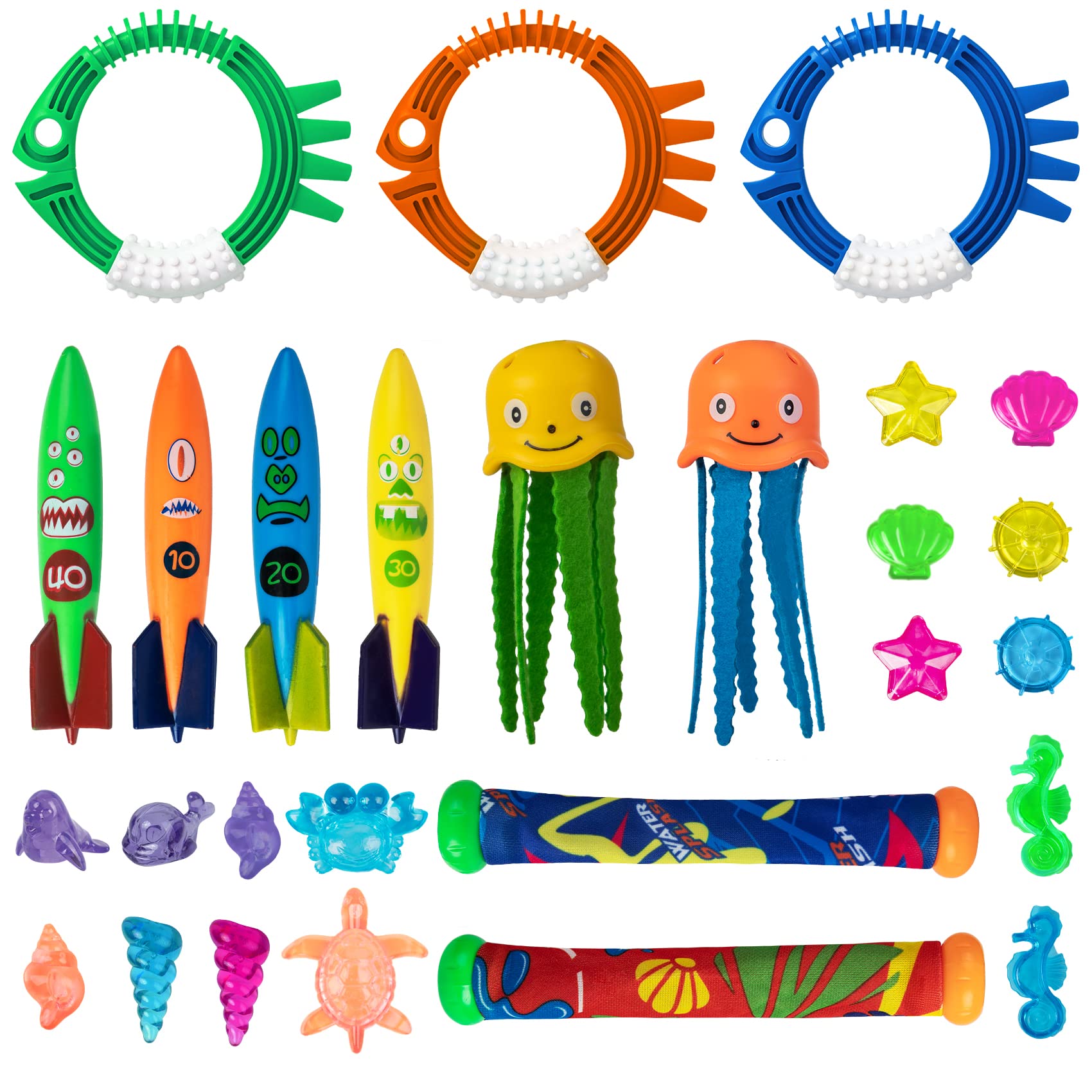 Hywean 27 Piezas Juguetes de Buceo, Juegos Piscina para Niños con Anillos de Buceo, Juguetes Agua para Piscina, Subacuáticos Juegos Juguetes para Bucear para Niños Y Niñas Mayores 6 Años
