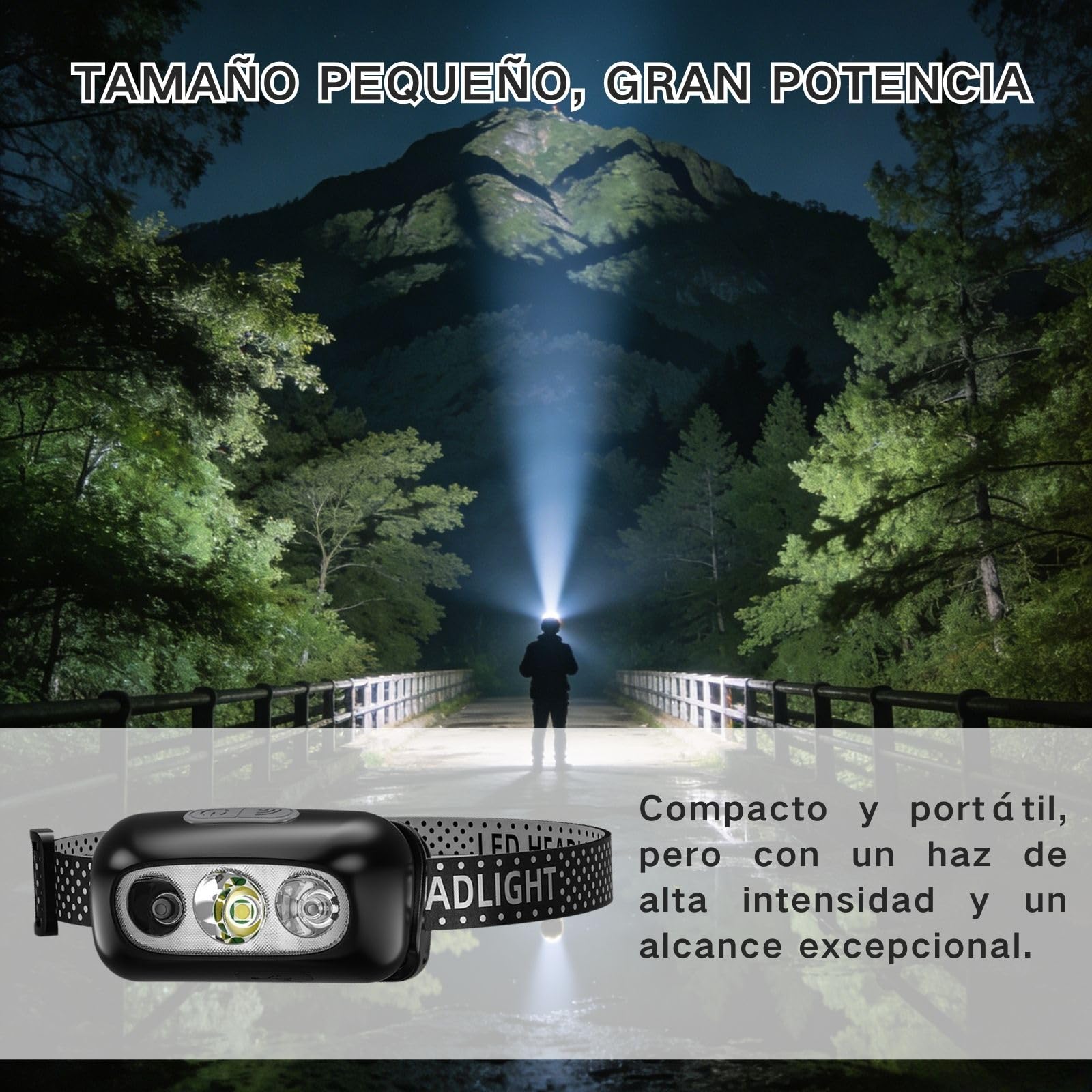 Frontal Led Recargable, Linterna Frontal Trabajo, Linterna Cabeza para Acampar, Montar en Bicicleta y Correr, Cuatro Modos de Iluminación, Adecuada para la Iluminación Nocturna en Pesca Accesorios