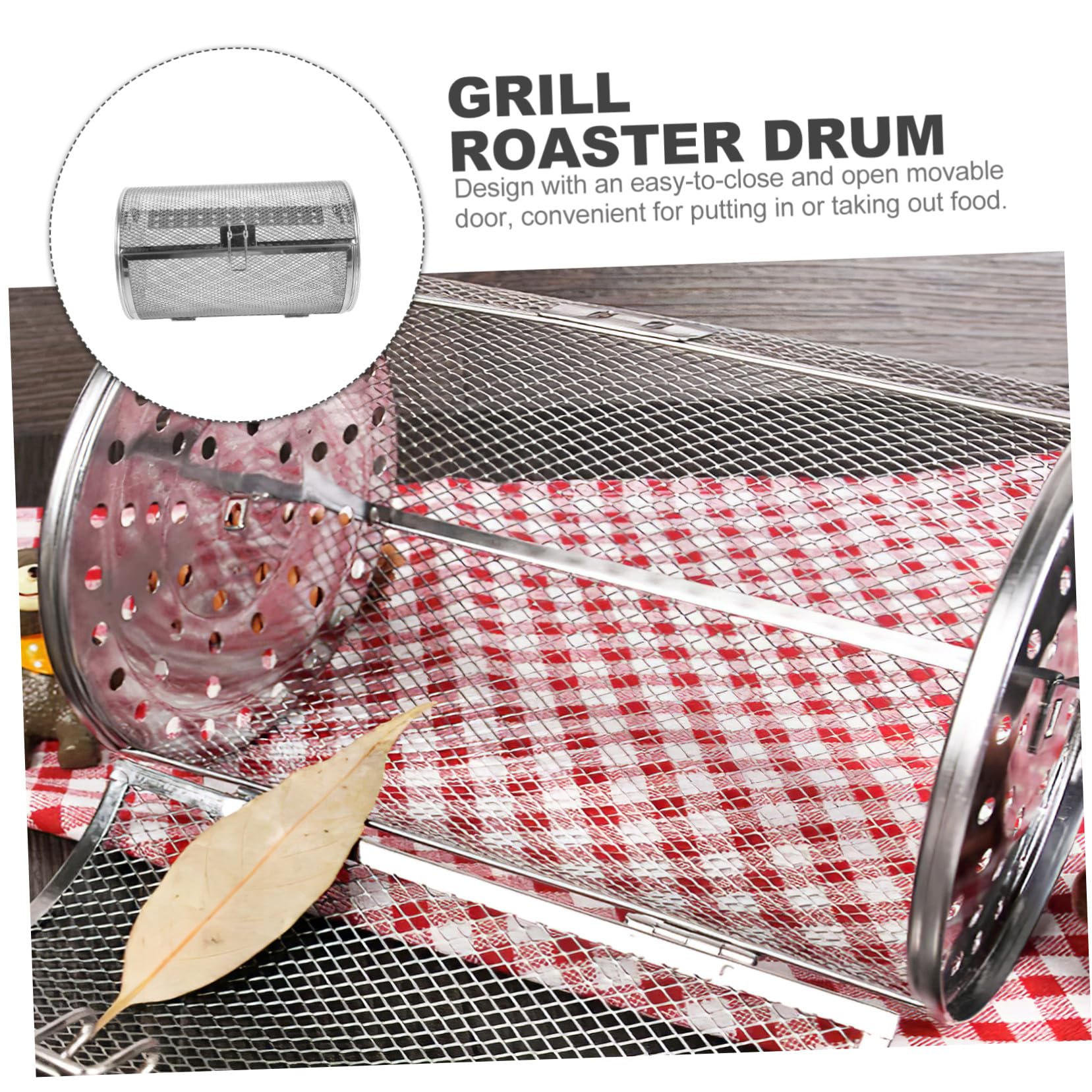Gabbia Grill Rotante in Acciaio Resistente per Forno Elettrico Cestino Girarrosto con Blocco Sicuro Accessorio Cucina per Arrostire Noci Frutta Secca e Carne