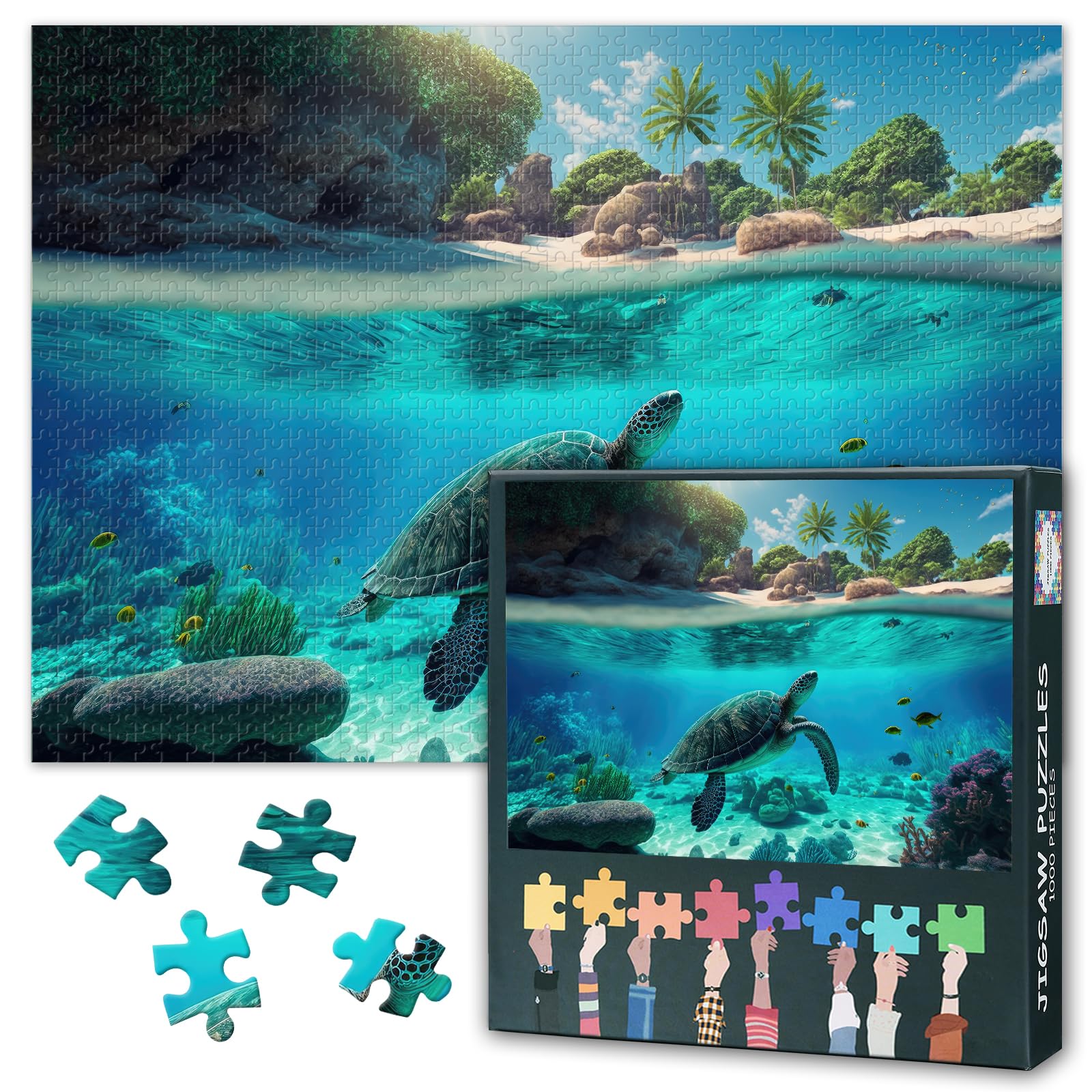 Jigsaw Puzzle for Adults 1000 Piece Sea Turtle Ocean Life Jigsaw Puzzles 1000 Pieces for Adults Kids Family Educational Underwater World Coral Reef Marine Life Crystalline Seabed 27.5x19.7 Inch — image 1
