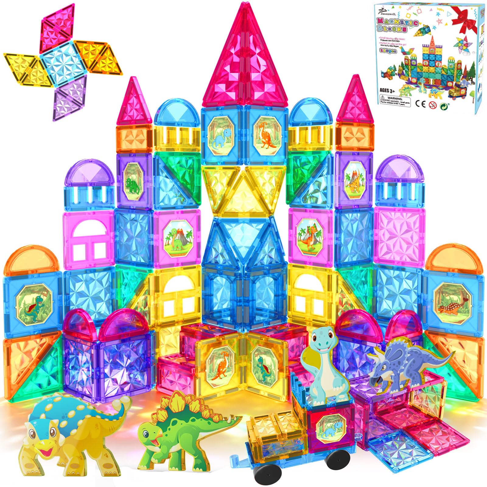 Jasonwell110PCS Magnetic Tiles Building Blocks Set for Boys Girls Preschool Educational Magnet Construction Kit Stacking STEM Toys Christmas Birthday Gifts for Kids Toddlers 3 4 5 6 7 8 9 + Year Old