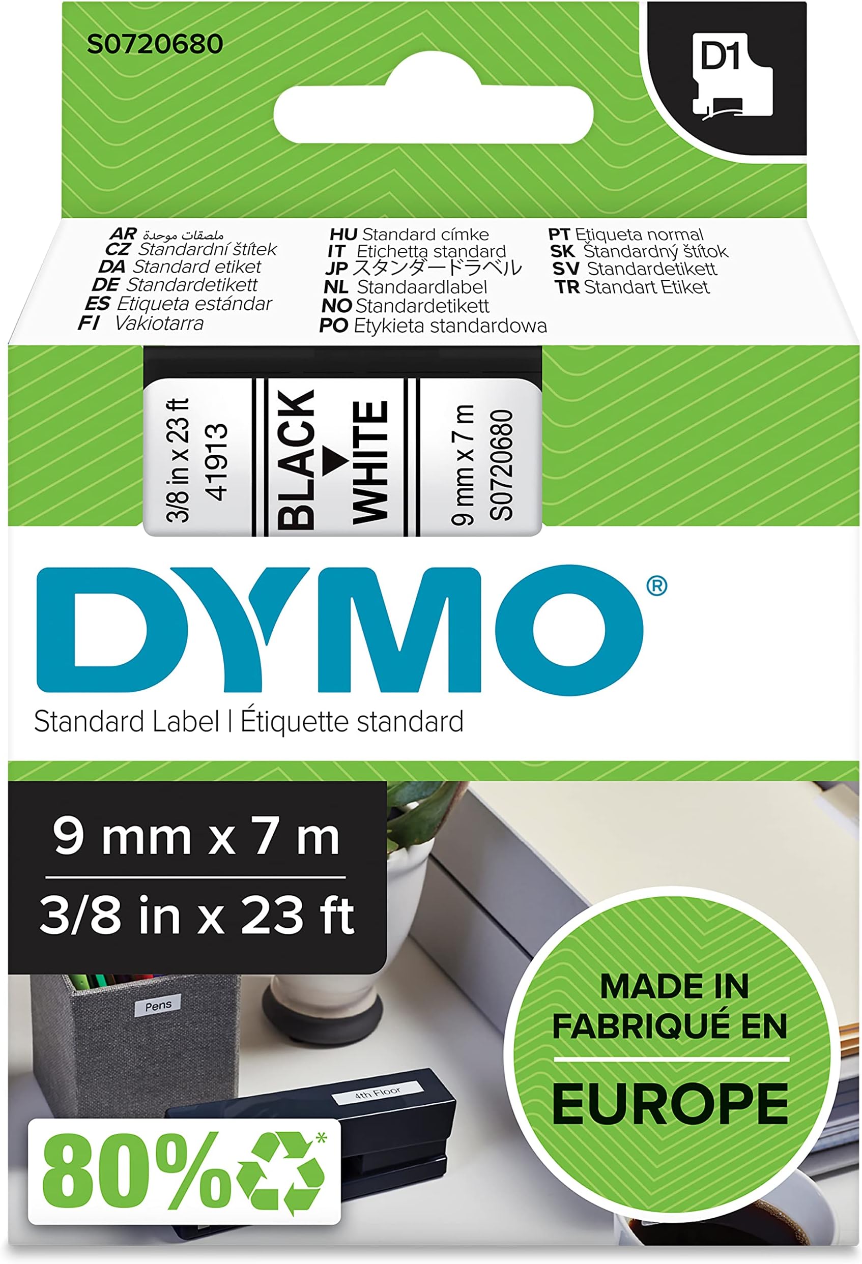 DYMO Authentic D1 Labels | Black Print on White Tape | 9 mm x 7 m | Self-Adhesive Labels for LabelManager Label Makers | Made in Europe