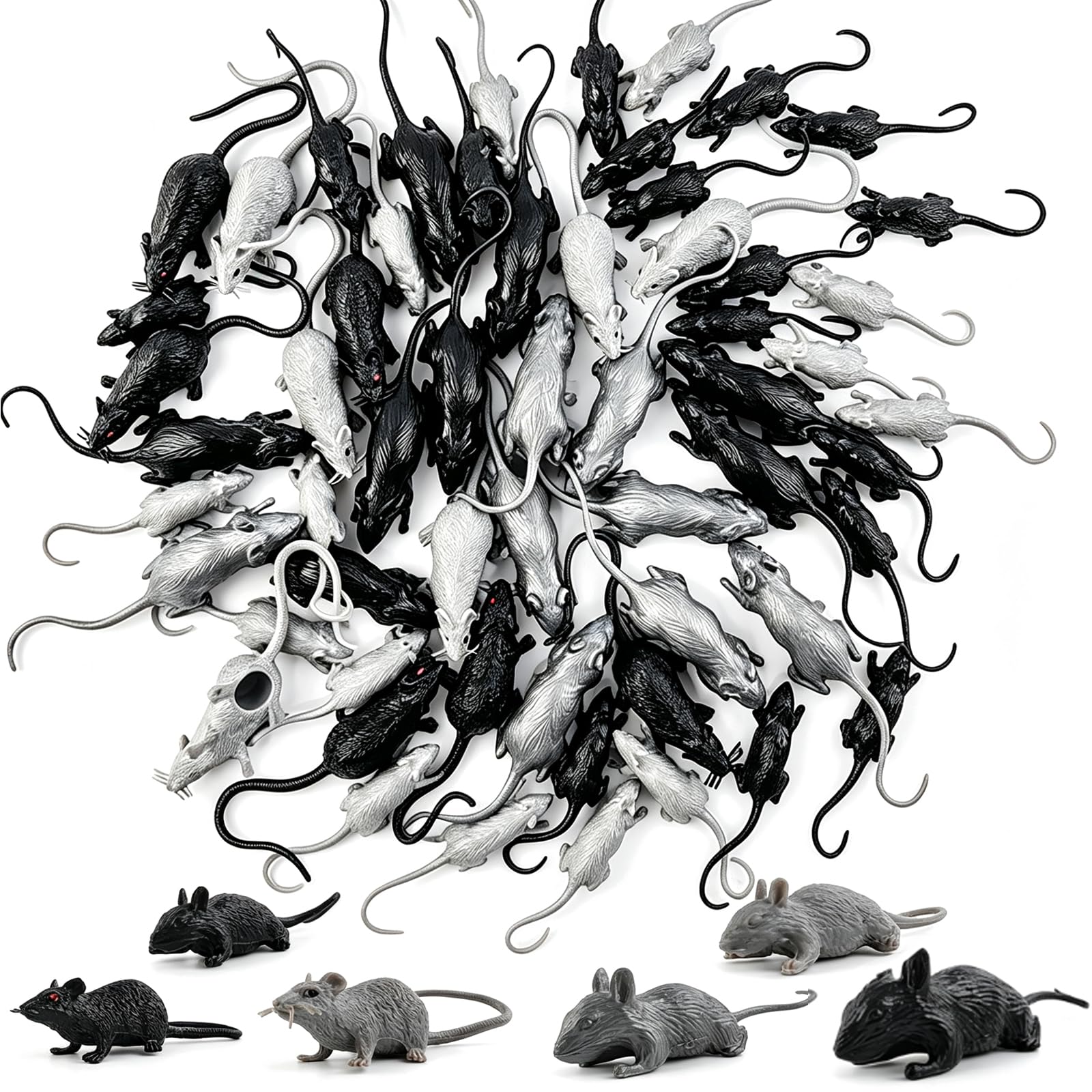 YOOHUA 50PCS Plastic Fake Rat Plastic Mouse Toys Decorations Realistic Pranks Rats Simulated Small Mouse Mice Toys for April Fools Day Halloween Prank Party Supplies