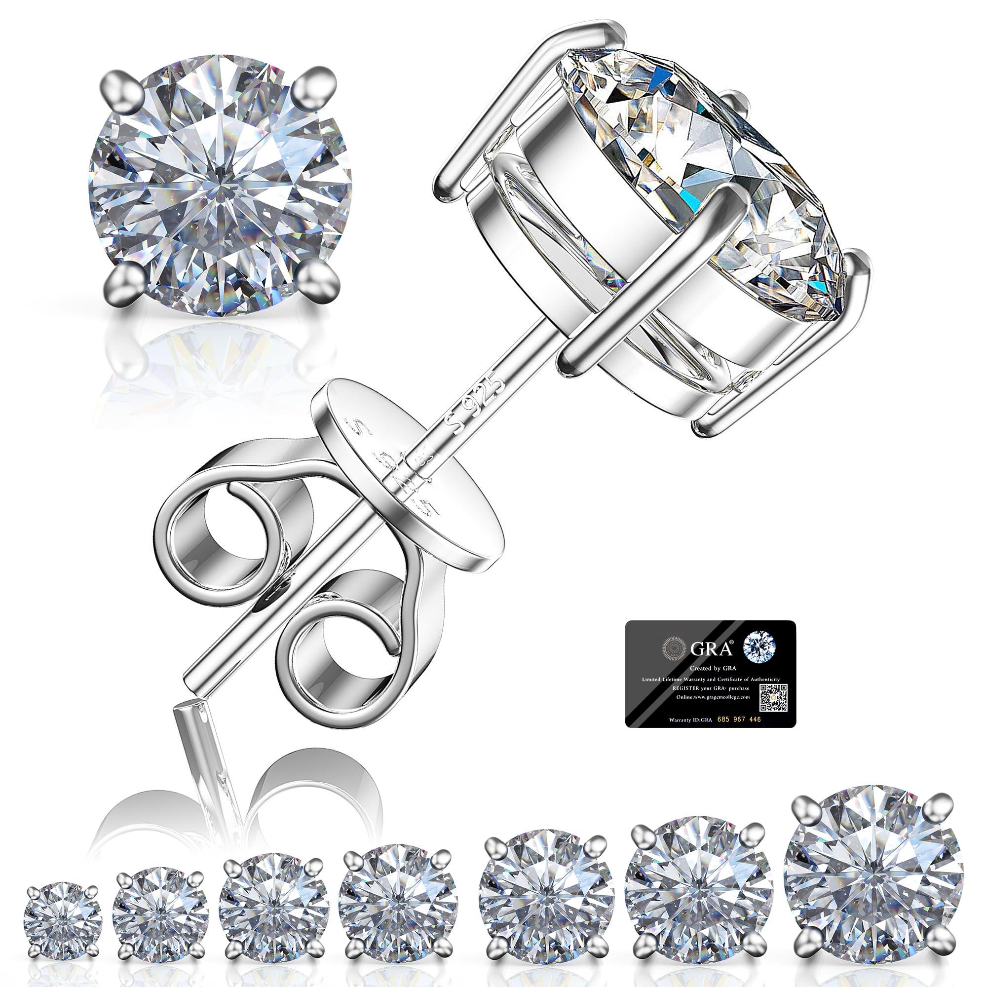 Moissanite Stud Earrings for Women Men 0 3ct-3 0CT 18K White Gold Plated Moissanite Solid 925 Sterling Silver