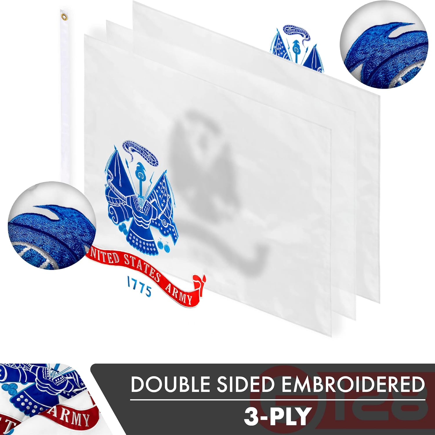 G128 US Army Flag | 2x3 Ft | Double ToughWeave Series Double Sided Embroidered 210D Polyester | Military Flag, Embroidered Design, Indoor/Outdoor, Brass Grommets, Heavy Duty, 3-ply